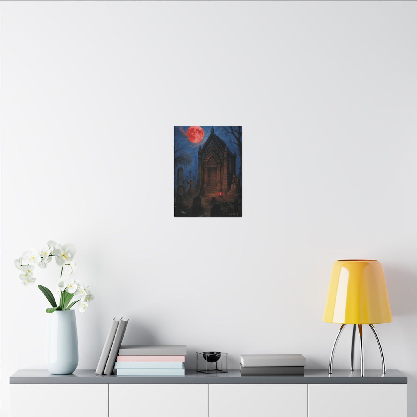 "Blood Moon Mausoleum" – Gothic Graveyard Fine Art Matte Canvas Print (Vertical)