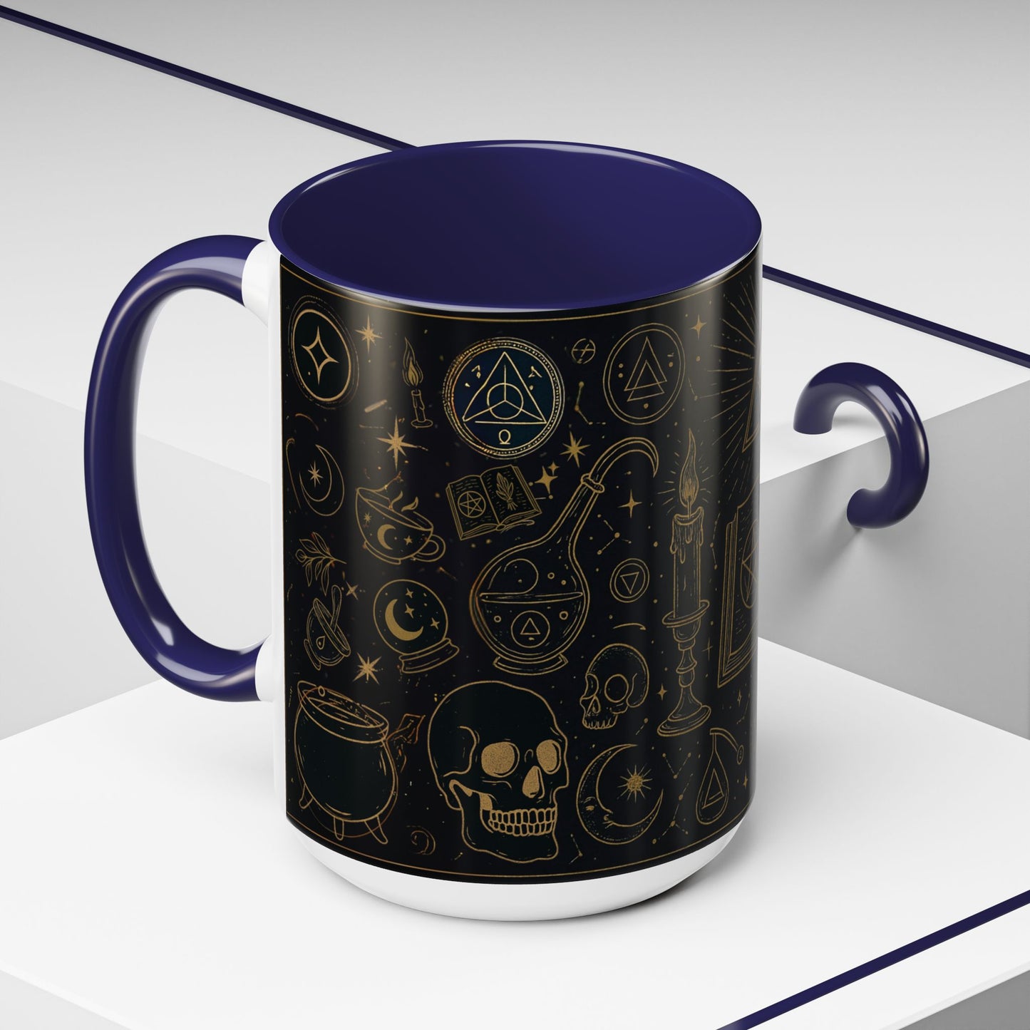 Witchy Aesthetic Coffee Mug โ 15oz Black & Purple Ceramic with Occult Symbols โ Goth Kitchen Decor, Halloween Gift Idea - 11oz/15oz