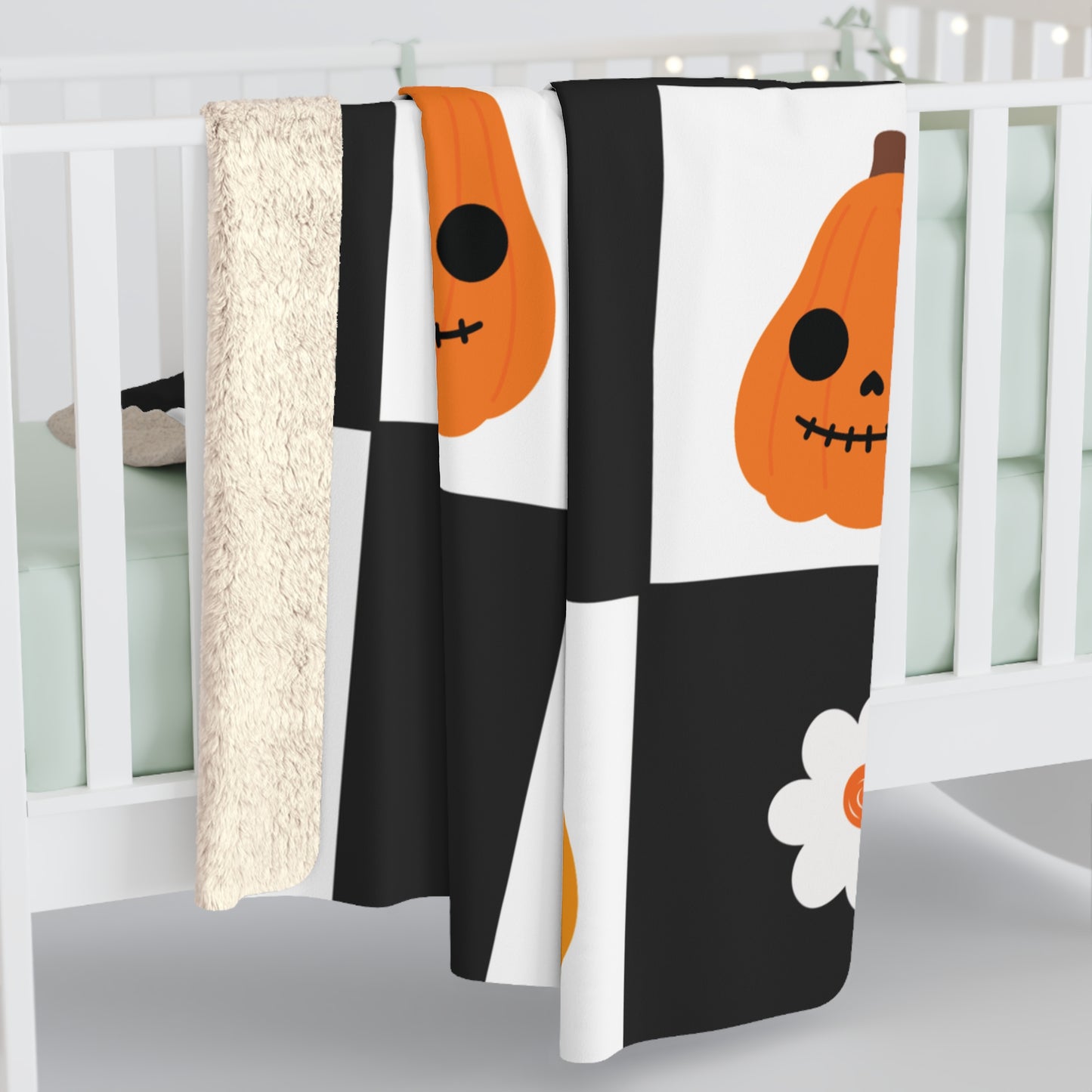 Pumpkin Patch Panic β Halloween Checkerboard Sherpa Fleece Blanket
