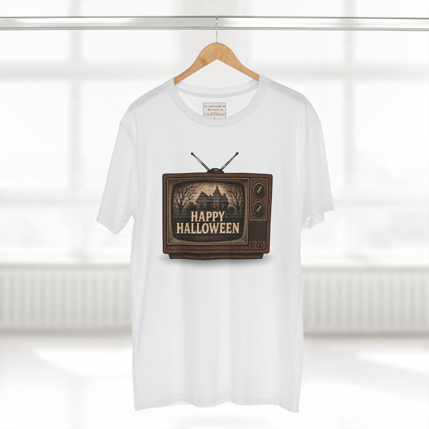Retro TV Happy Halloween – Vintage Halloween T-Shirt | Illustrated Gothic Horror Tee | Premium AS Colour Unisex