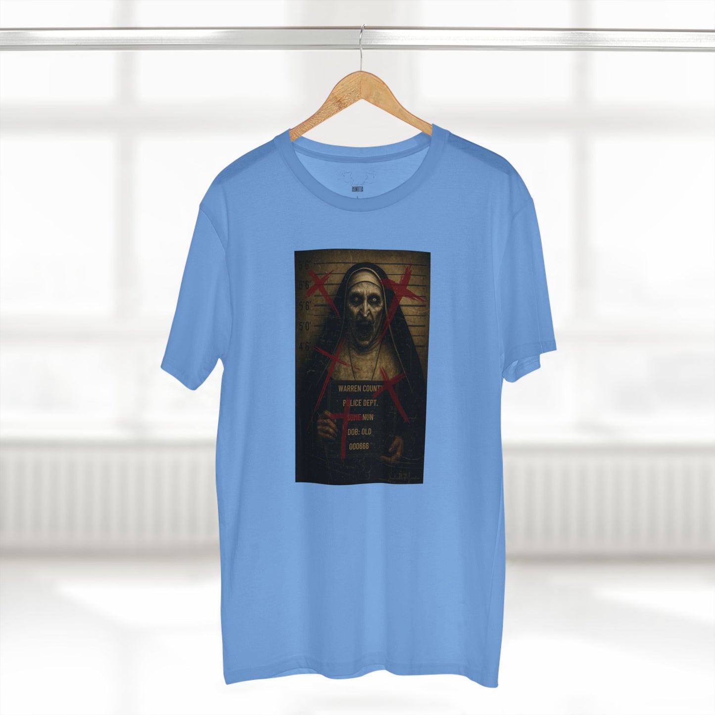 Possessed Nun Mugshot T-Shirt β Premium AS Colour 5001 Horrorcore Tee