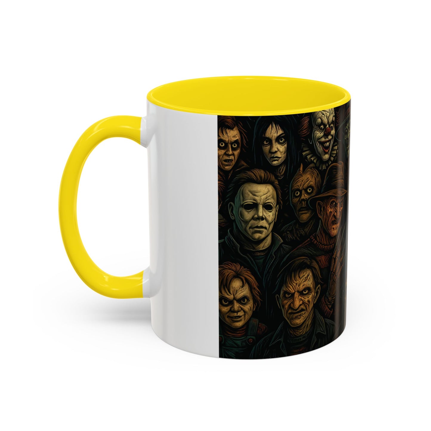 Horror Villain Collage Mug – 15oz & 11oz Ceramic Coffee Mug – Slasher Icons Halloween Gift – Goth Horrorcore Kitchen Decor