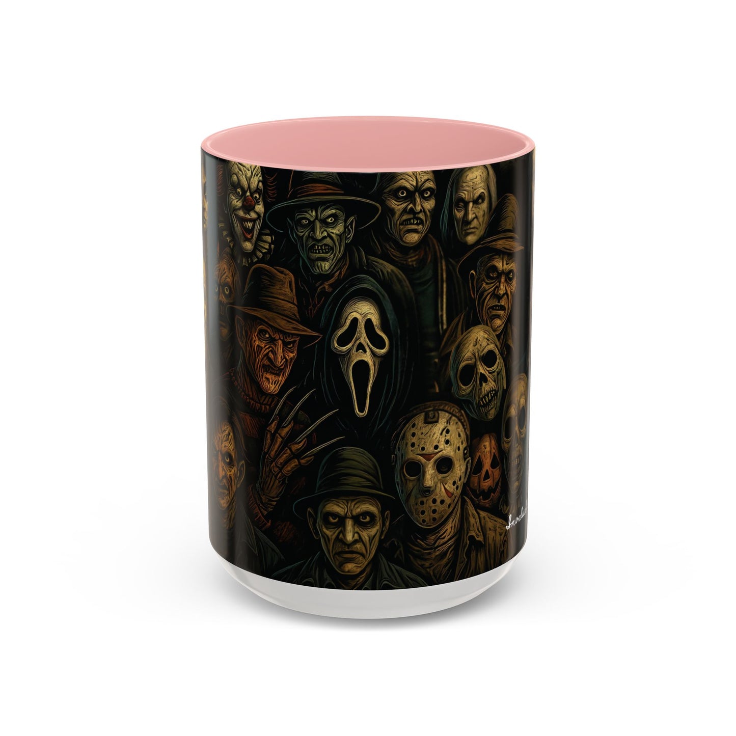 Horror Villain Collage Mug – 15oz & 11oz Ceramic Coffee Mug – Slasher Icons Halloween Gift – Goth Horrorcore Kitchen Decor