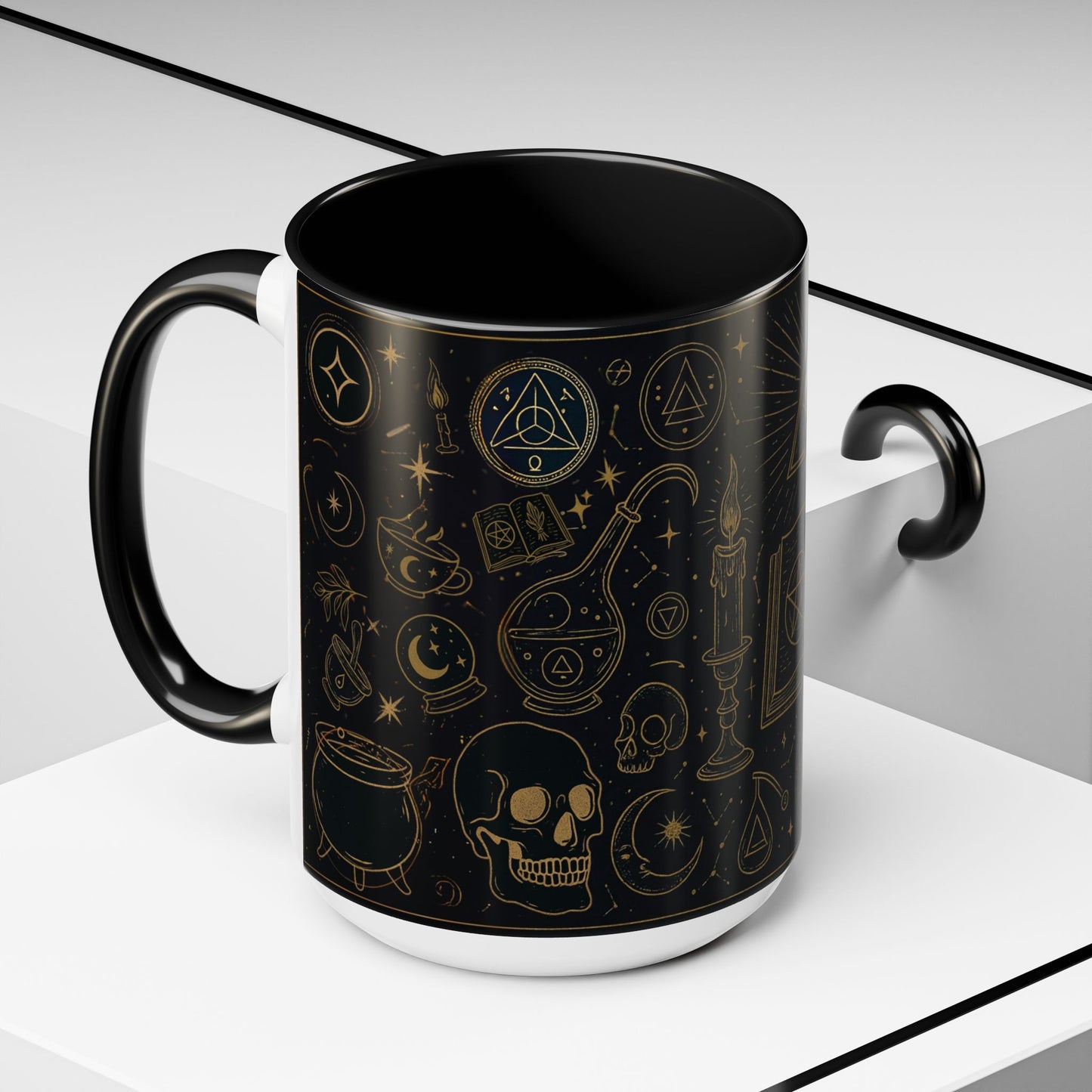 Witchy Aesthetic Coffee Mug โ 15oz Black & Purple Ceramic with Occult Symbols โ Goth Kitchen Decor, Halloween Gift Idea - 11oz/15oz