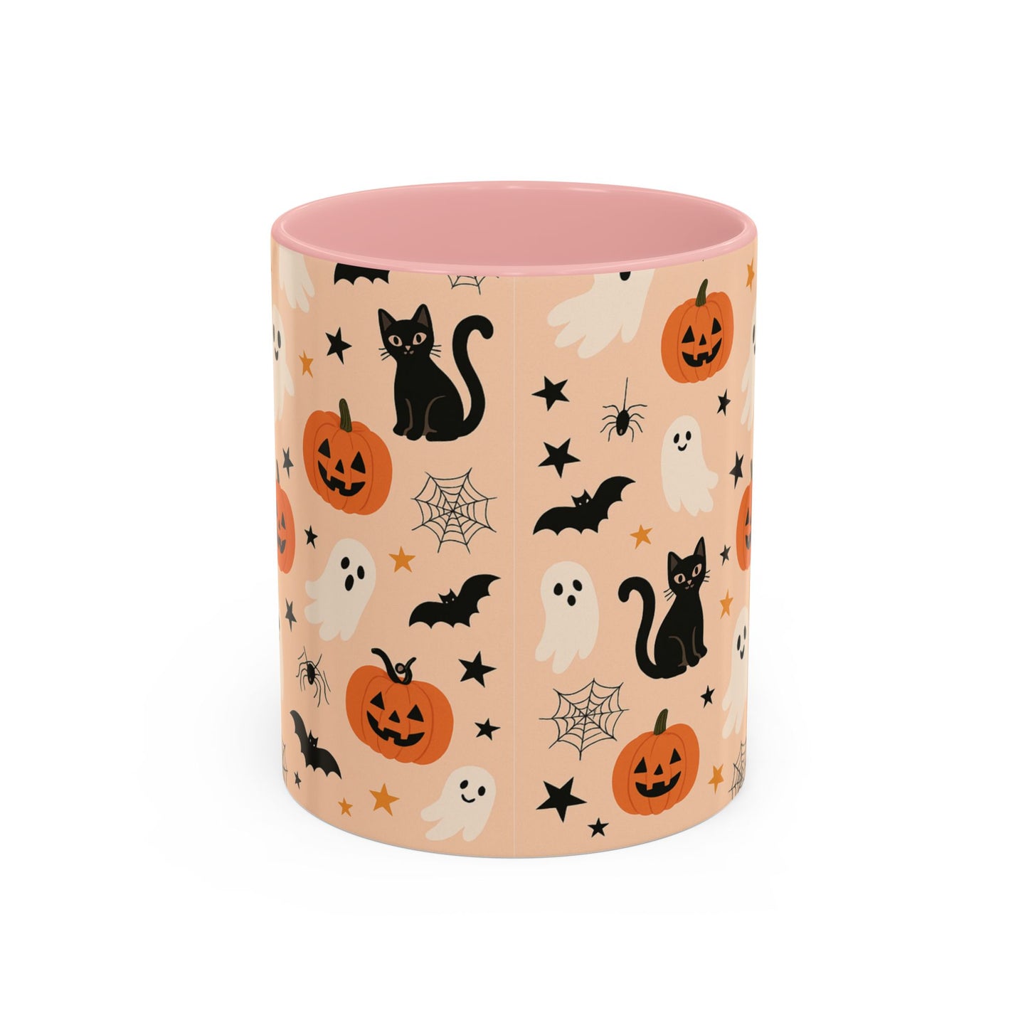 Halloween Color Accent Mug β Ghosts, Pumpkins & Black Cats, Fall Coffee Cup (11oz & 15oz) β Boutique Spooky Season Drinkware