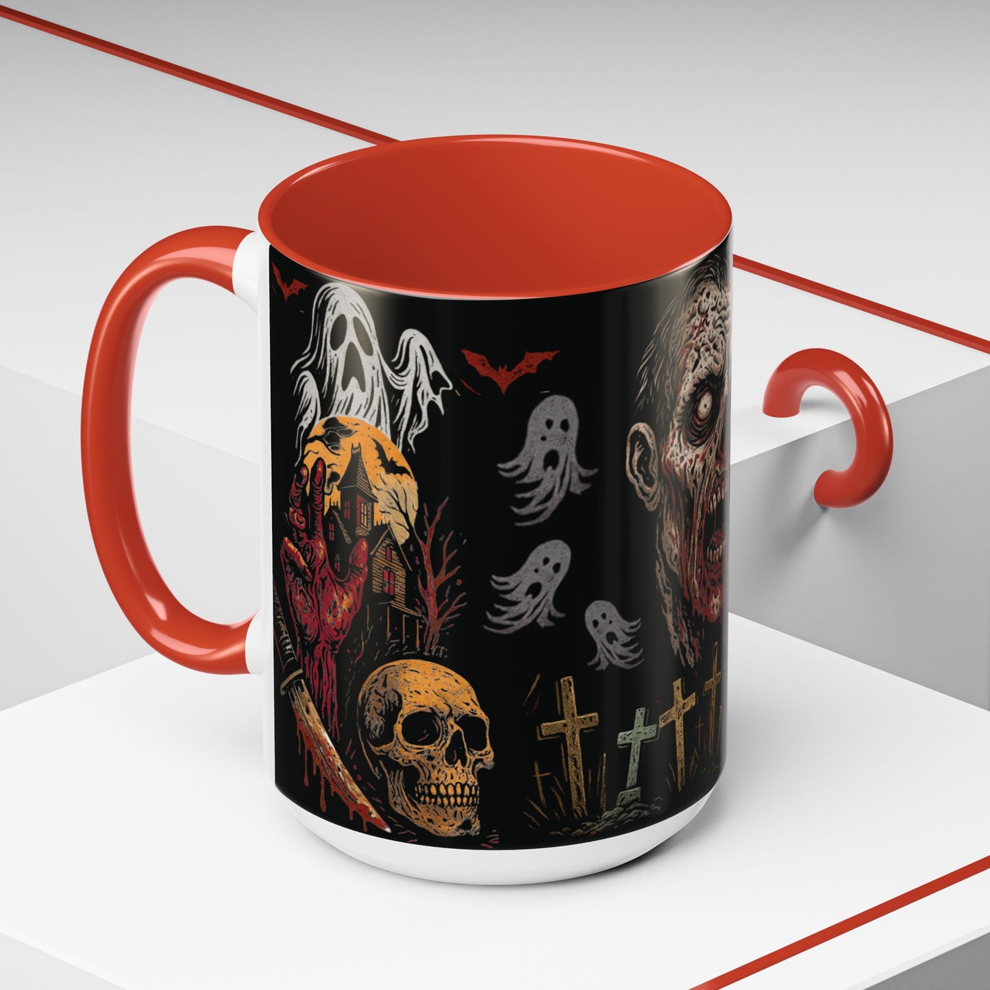 Horror Coffee Mug – Zombie Graveyard Halloween Design – 11oz & 15oz Ceramic – Creepy Goth Kitchen Decor