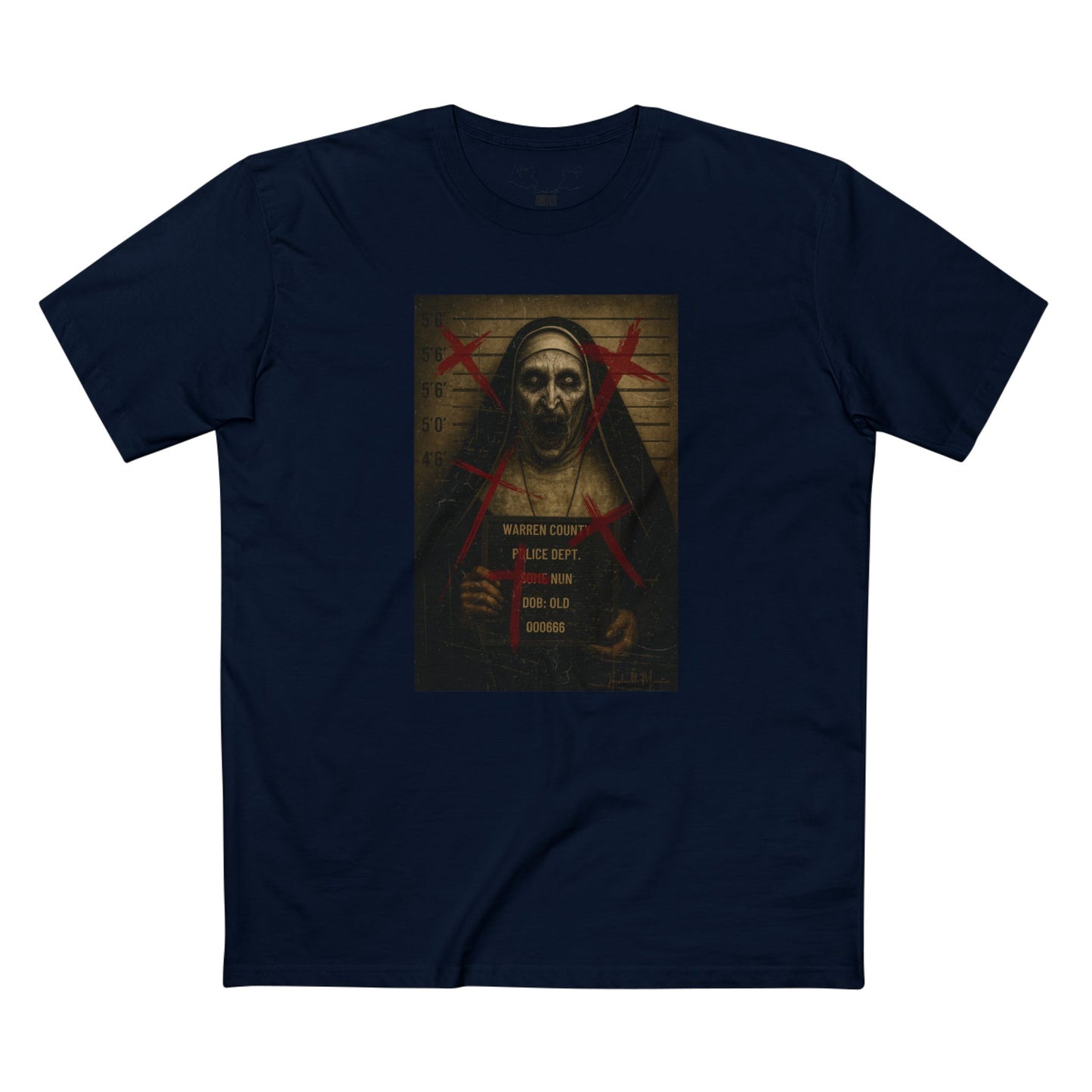 Possessed Nun Mugshot T-Shirt β Premium AS Colour 5001 Horrorcore Tee