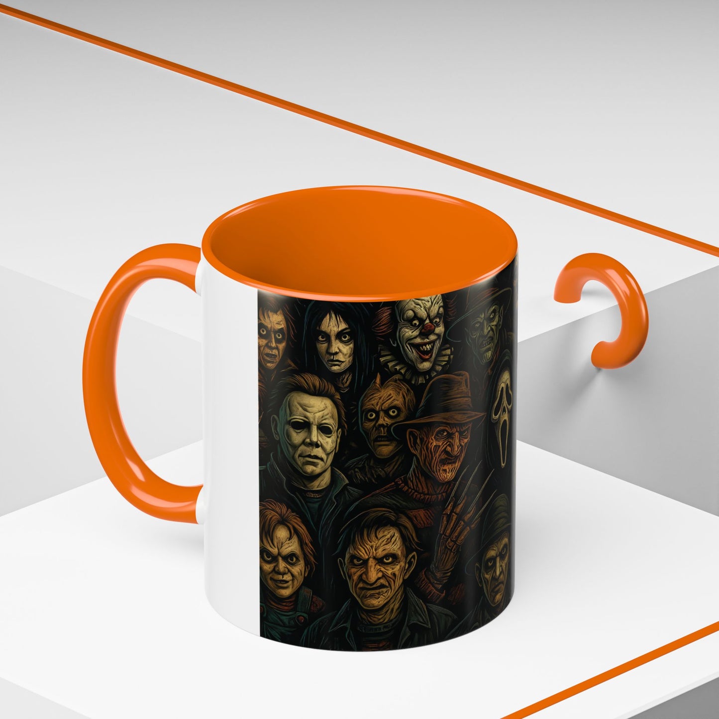 Horror Villain Collage Mug – 15oz & 11oz Ceramic Coffee Mug – Slasher Icons Halloween Gift – Goth Horrorcore Kitchen Decor