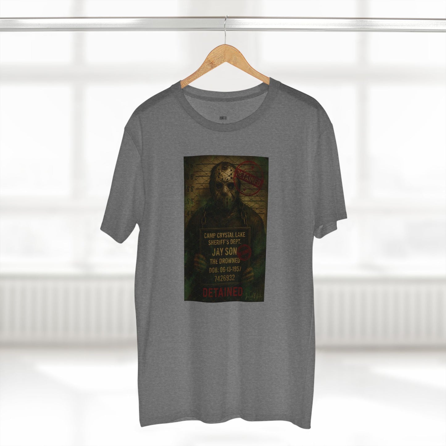 Jason Voorhees Horror Mugshot Tee โ Premium AS Colour 5001 Shirt