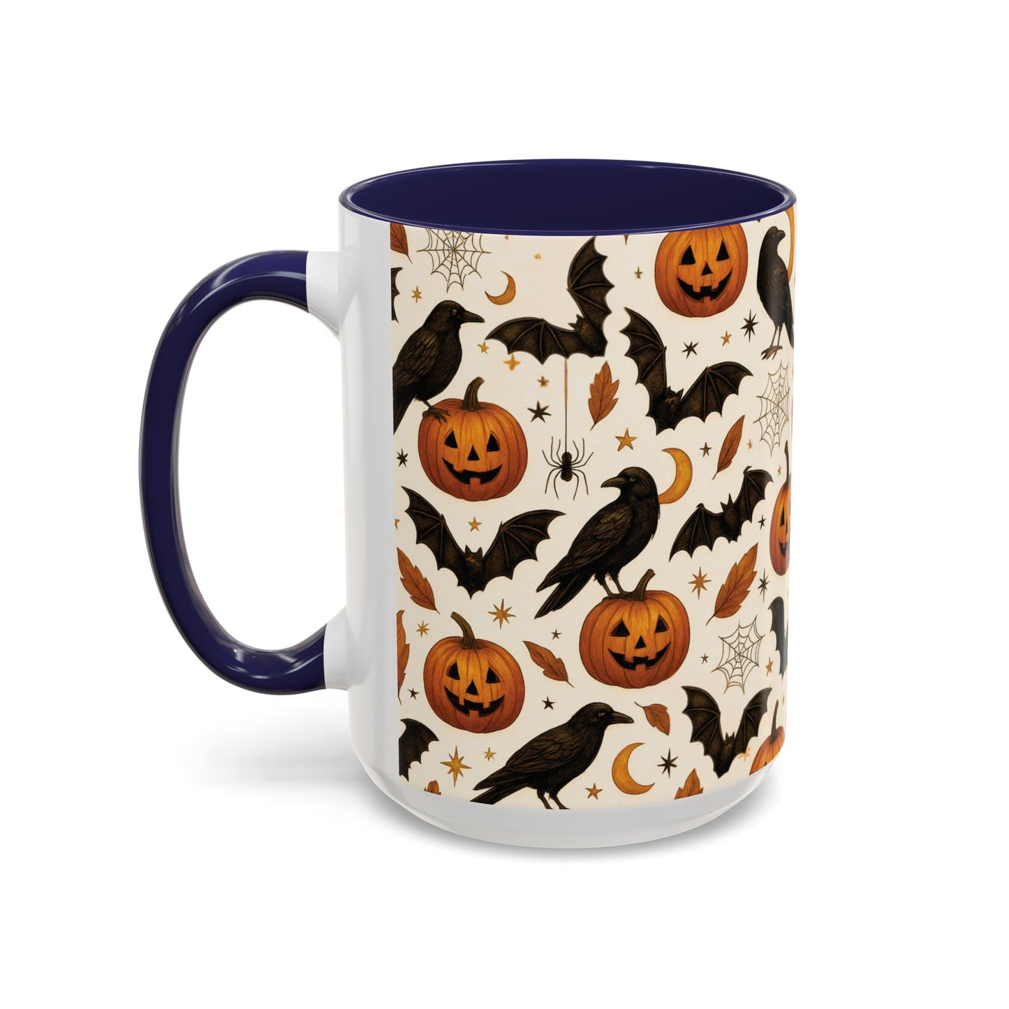 Halloween Raven & Pumpkin Color Accent Mug β Gothic Crow, Bats & Jack-oβ-Lantern Coffee Cup (11oz & 15oz) β Spooky Autumn Drinkware