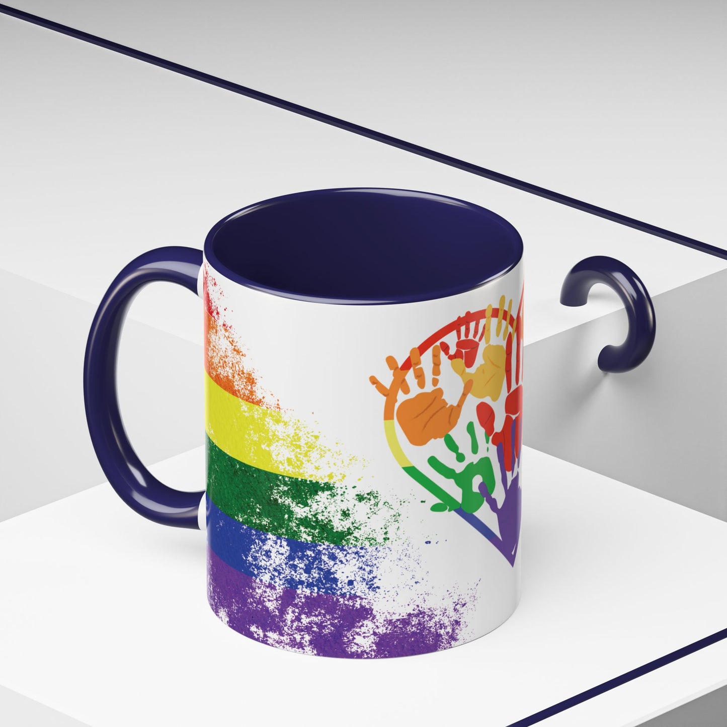 Handprint Heart Pride Mug | Rainbow Splash Ceramic Cup | 11oz & 15oz