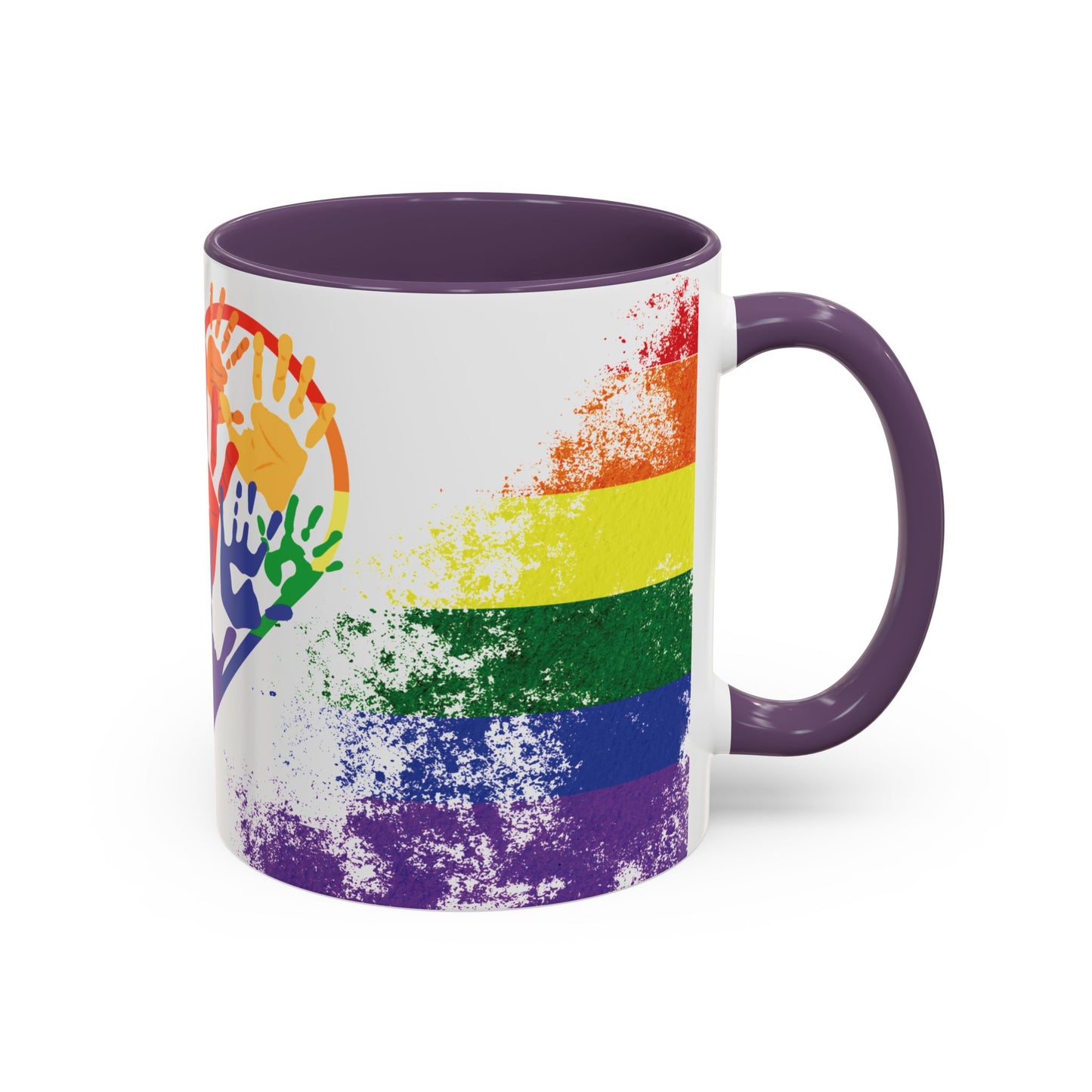 Handprint Heart Pride Mug | Rainbow Splash Ceramic Cup | 11oz & 15oz