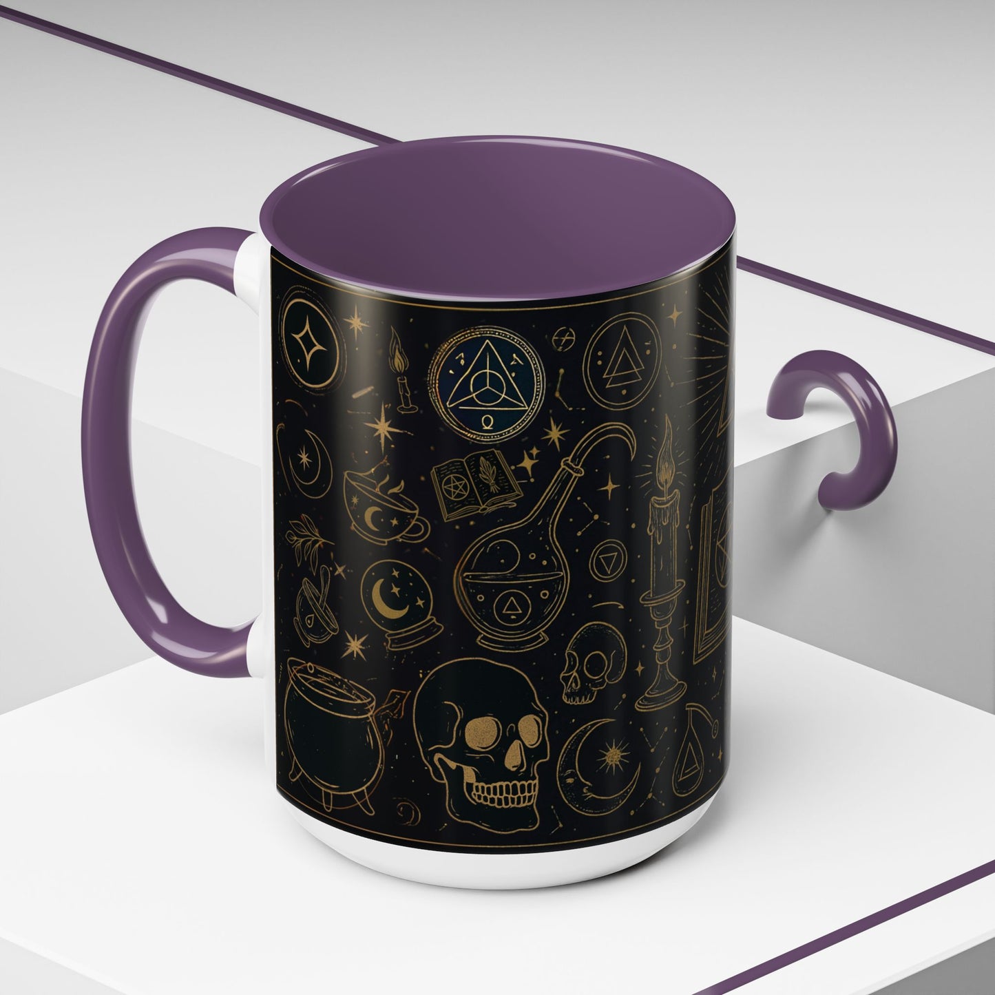 Witchy Aesthetic Coffee Mug โ 15oz Black & Purple Ceramic with Occult Symbols โ Goth Kitchen Decor, Halloween Gift Idea - 11oz/15oz