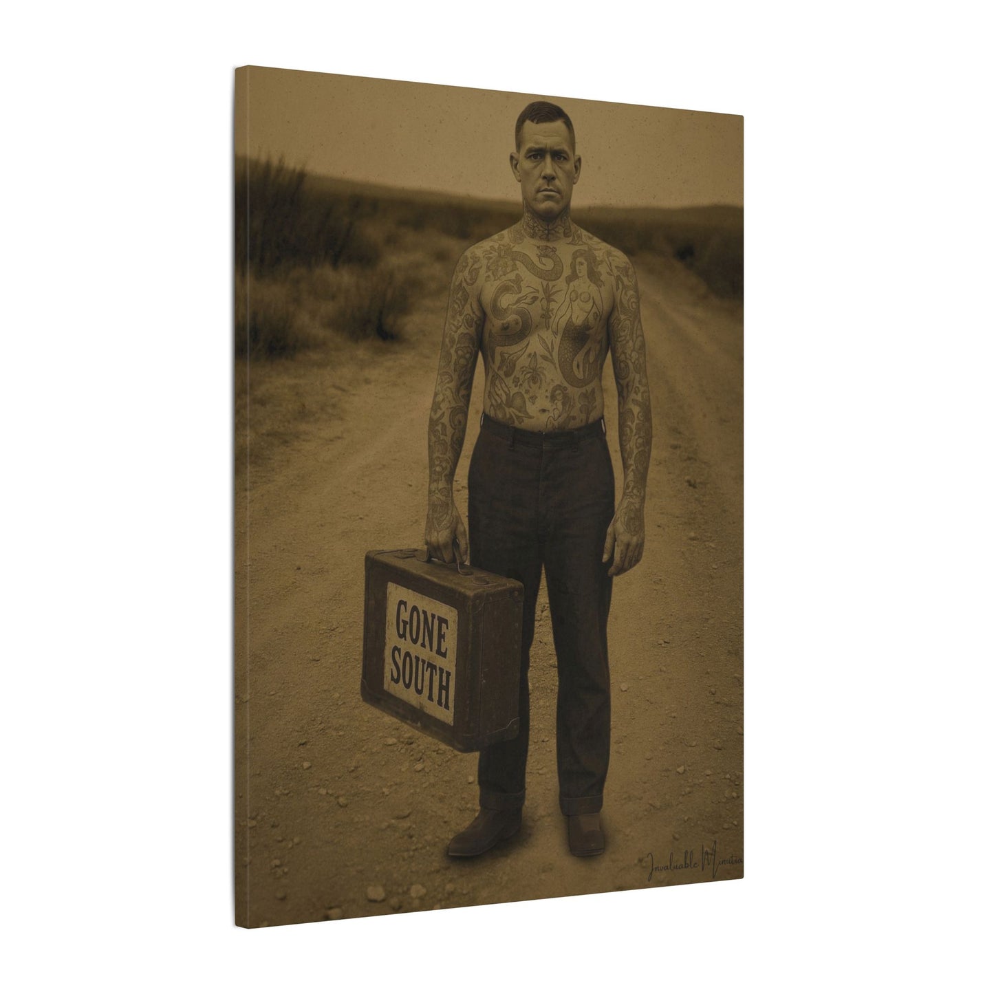The Tattooed Man – Matte Canvas Print (Gallery-Wrapped) 0.75" – Vintage Circus-Inspired Canvas Wall Art