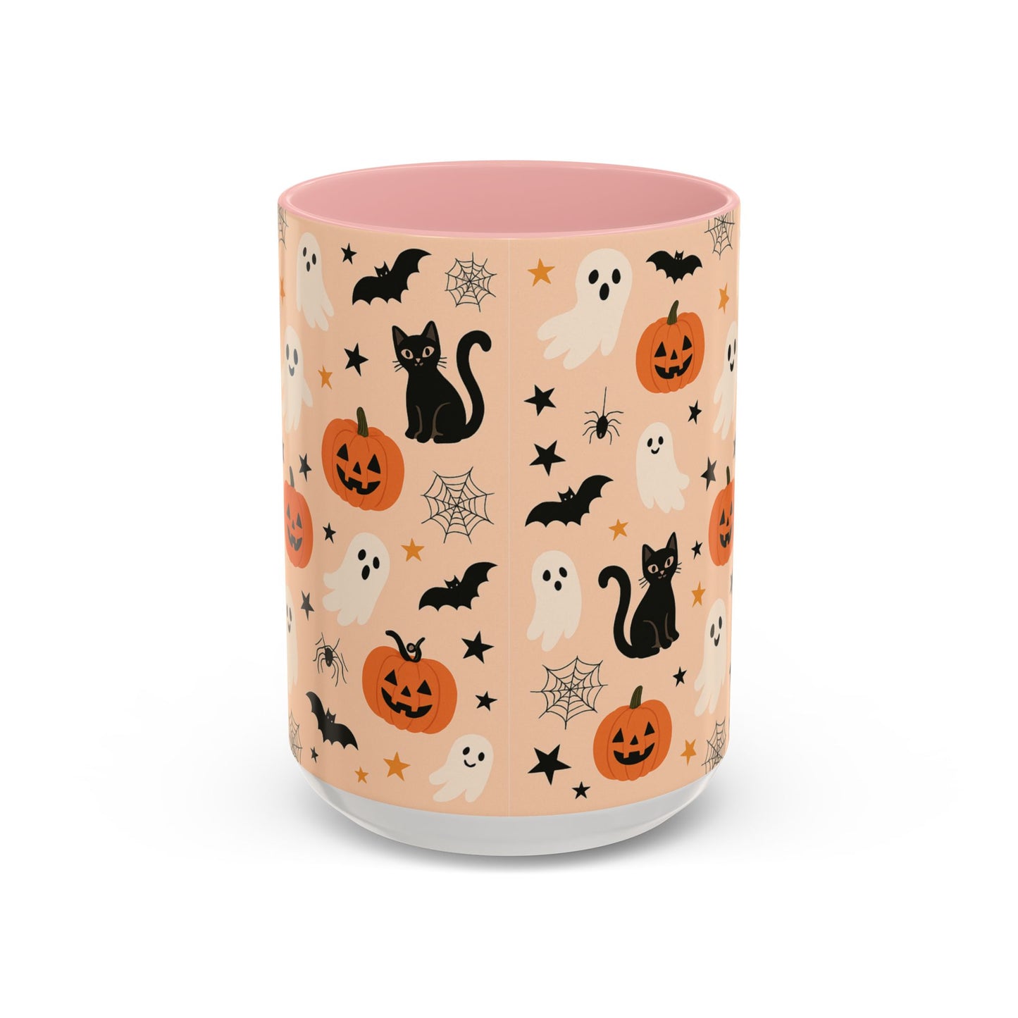 Halloween Color Accent Mug β Ghosts, Pumpkins & Black Cats, Fall Coffee Cup (11oz & 15oz) β Boutique Spooky Season Drinkware