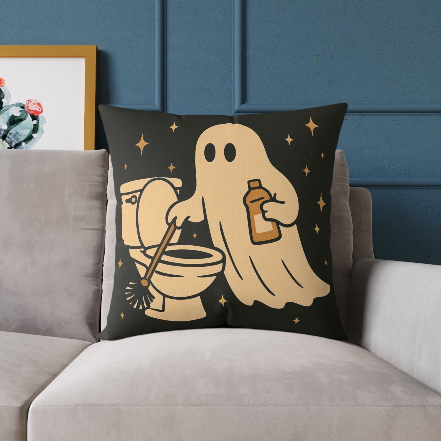 Ghost Cleaning Crew Canvas Throw Pillow β Spooky Chores Collection