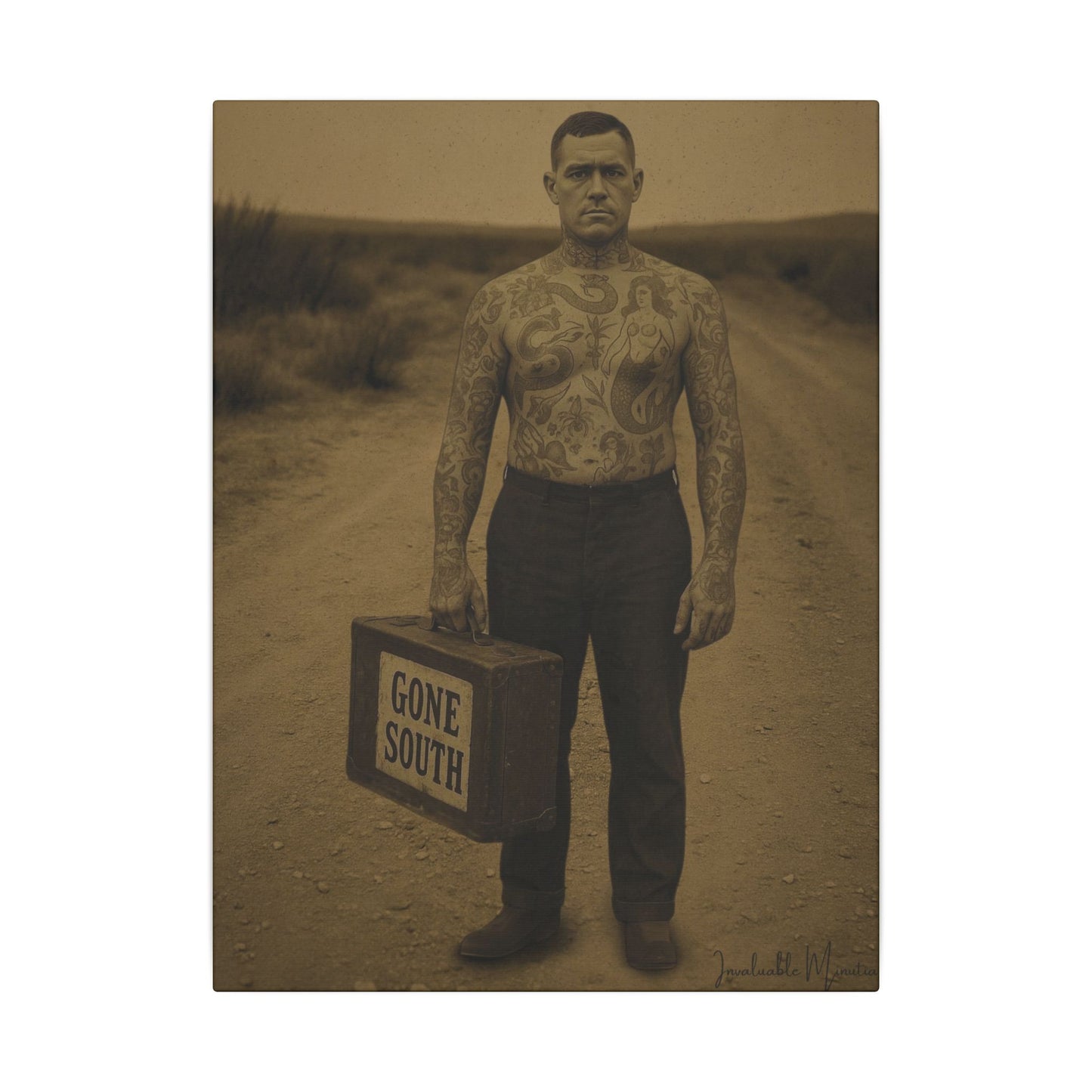 The Tattooed Man – Matte Canvas Print (Gallery-Wrapped) 0.75" – Vintage Circus-Inspired Canvas Wall Art