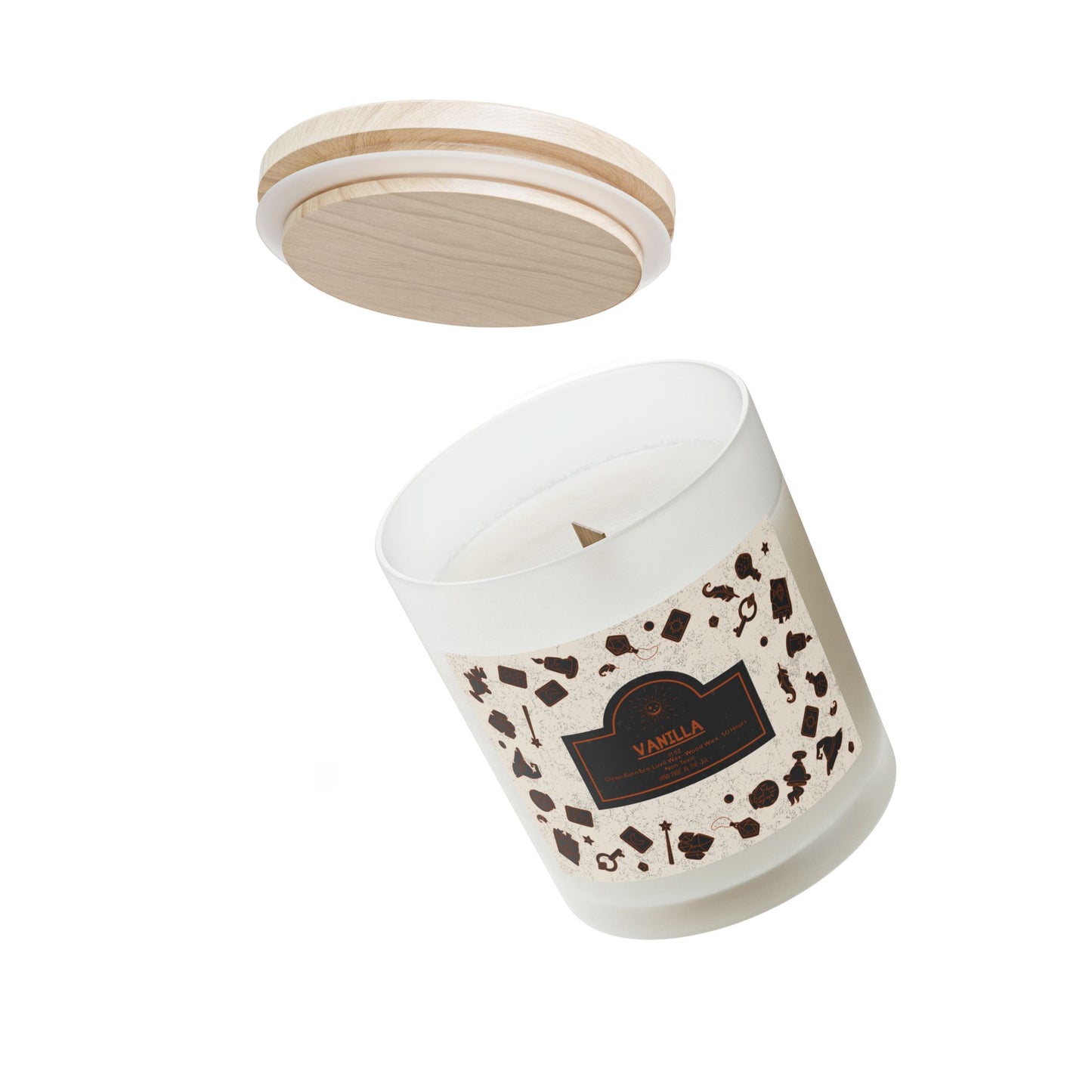 Halloween Style Frosted Glass Wood Wick Candle – 9 Scents | Vegan Clean-Burn Eco Luxe, Hand-Poured USA | Free Worldwide Shipping
