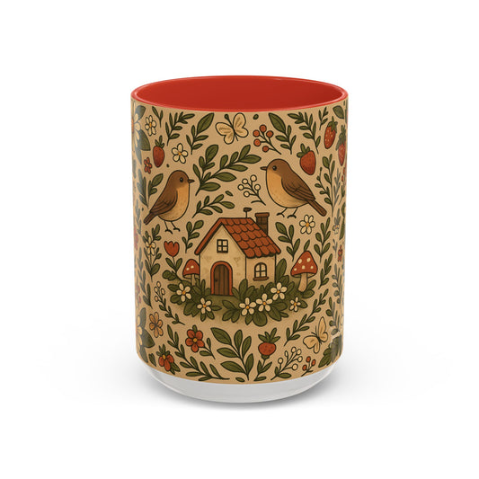 Charming Cottagecore Nature-Inspired Accent Color Mug - Quality Gloss Finish - 11 or 15 ounce