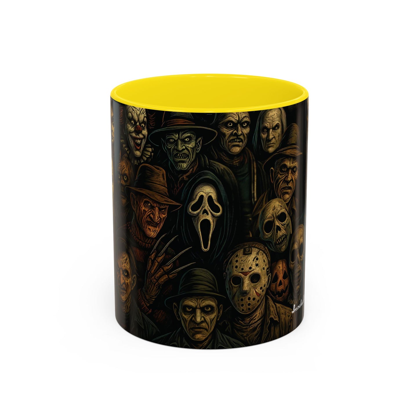 Horror Villain Collage Mug – 15oz & 11oz Ceramic Coffee Mug – Slasher Icons Halloween Gift – Goth Horrorcore Kitchen Decor