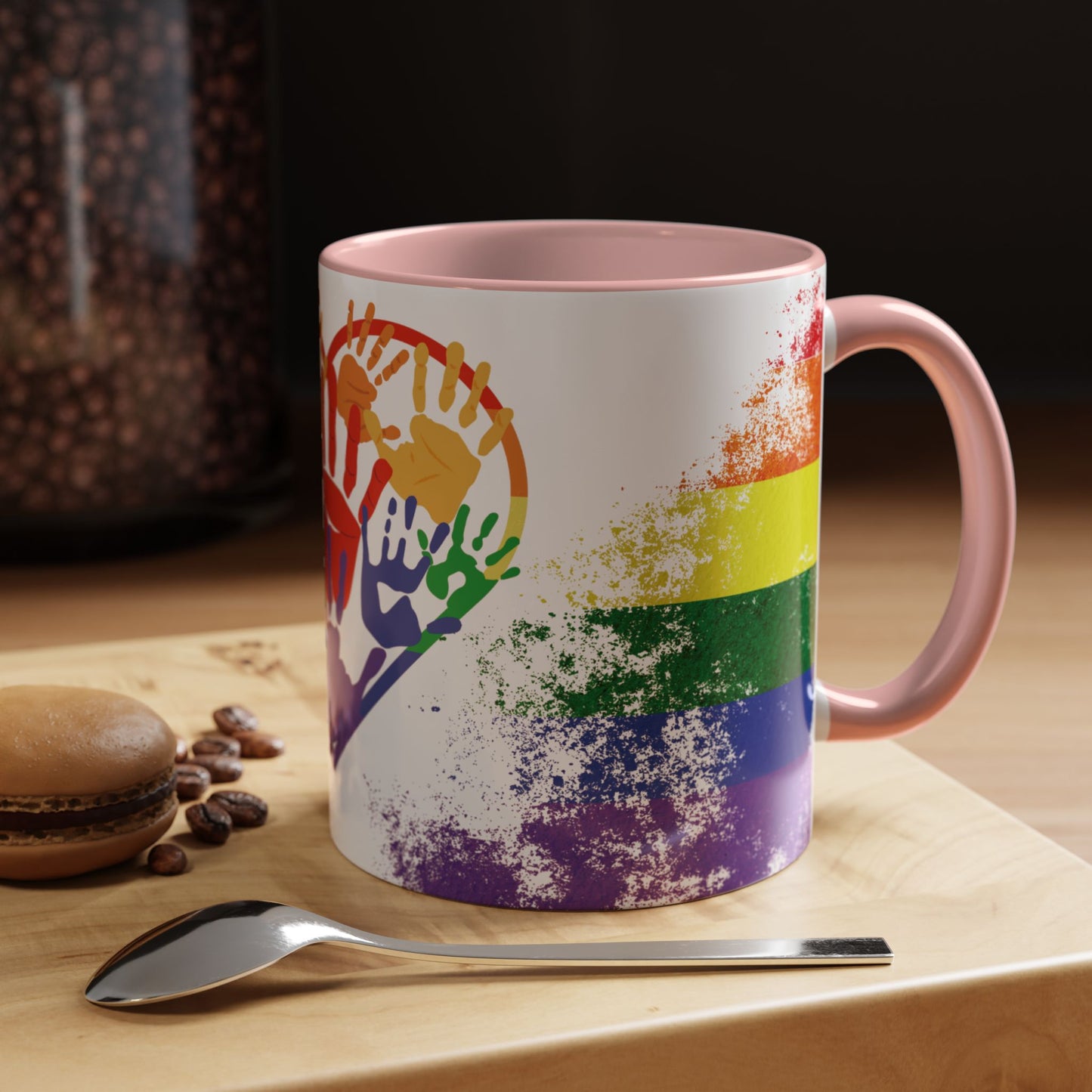 Handprint Heart Pride Mug | Rainbow Splash Ceramic Cup | 11oz & 15oz