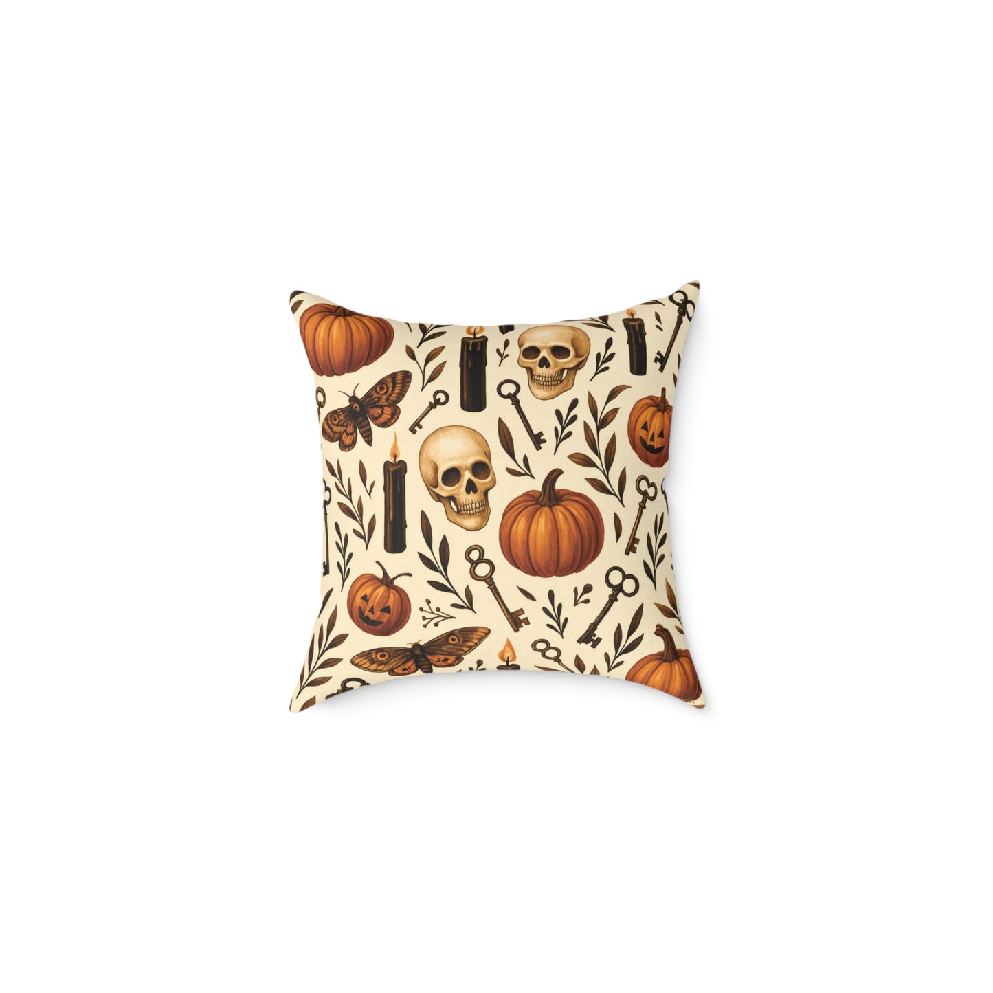 Gothic Halloween Throw Pillow – Colorway Poly Canvas – Reversible Plaid – Skulls, Moths & Black Candles – Premium Fall Decor