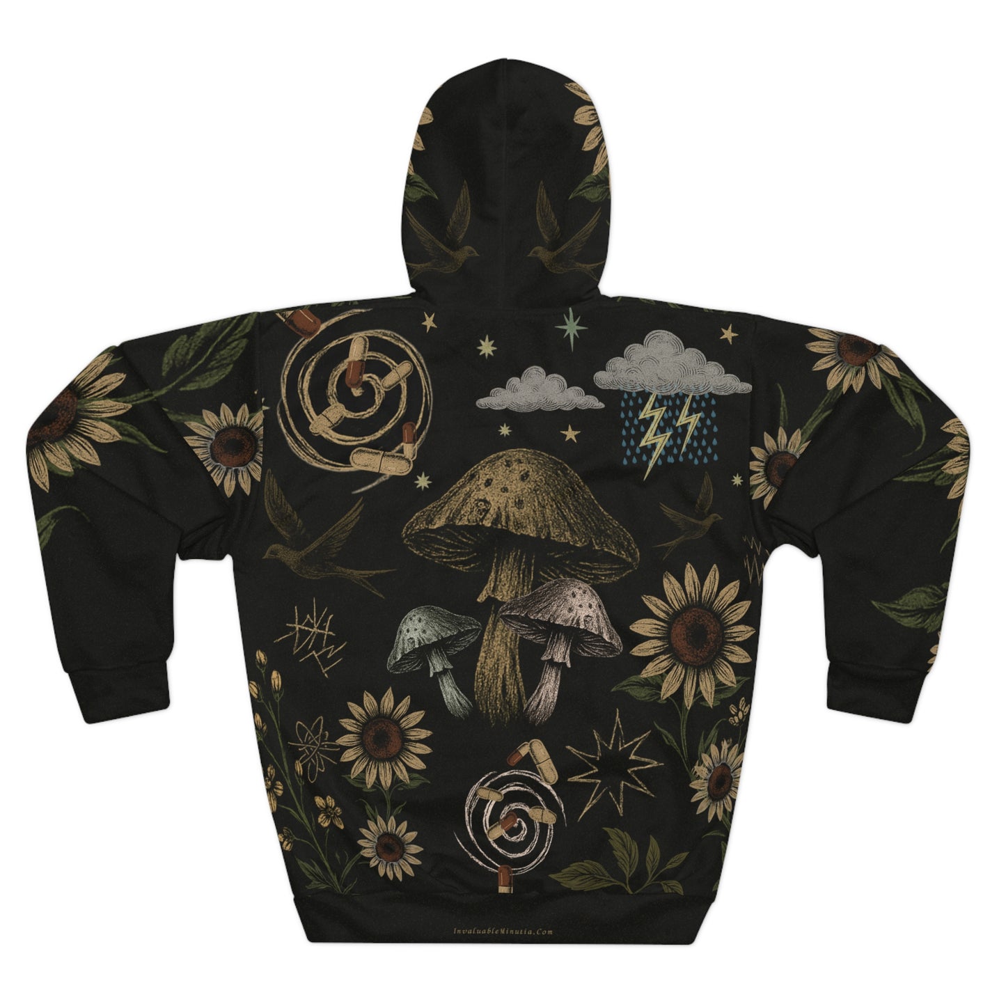 Dark, Hippie Floral AOP Unisex Pullover Hoodie β ADHD Aesthetic, Moody Boho Streetwear, Mental Health Awareness