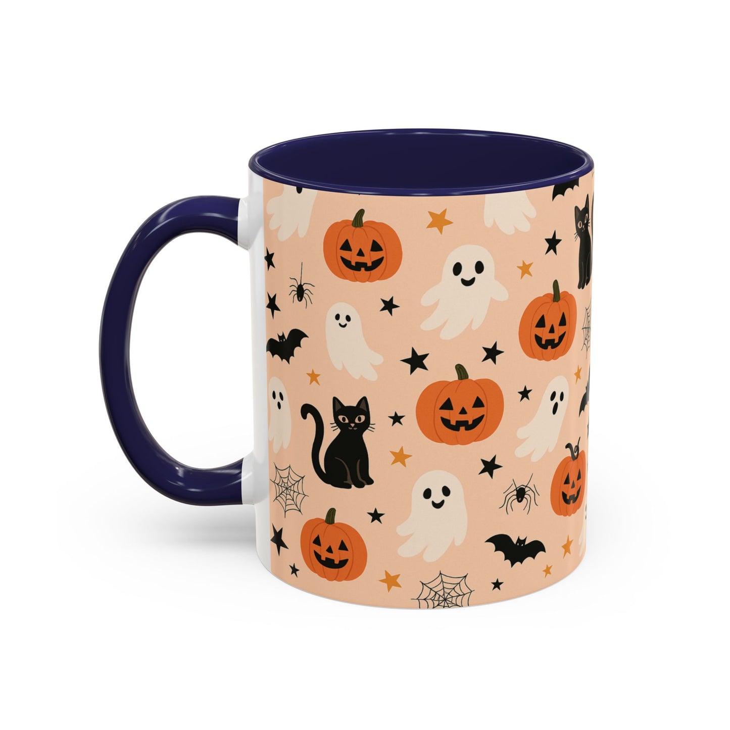 Halloween Color Accent Mug β Ghosts, Pumpkins & Black Cats, Fall Coffee Cup (11oz & 15oz) β Boutique Spooky Season Drinkware