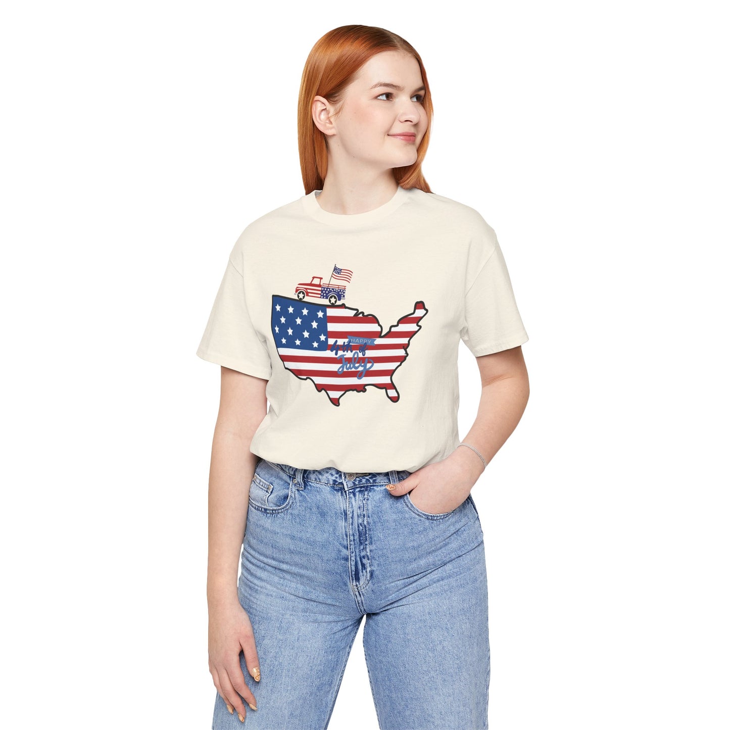 All-American USA Map & Truck Tee β Unisex Bella+Canvas Jersey Tee - 4th of July T-Shirt