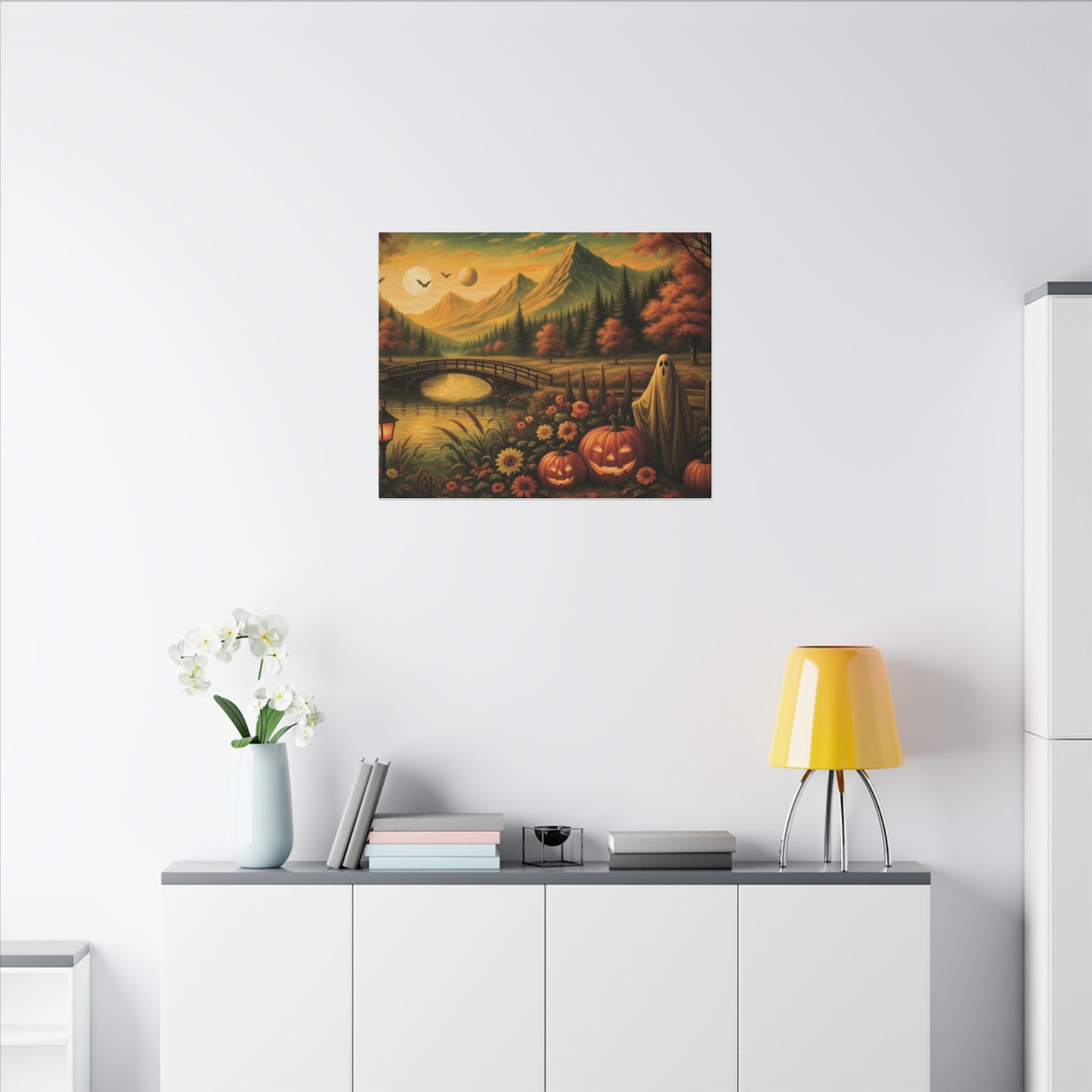 Ghost in the Garden – Autumn Halloween Landscape Canvas Print