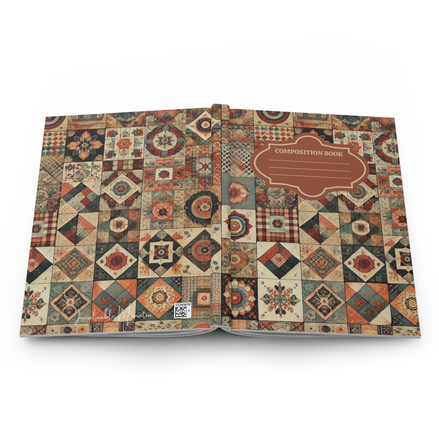 Vintage-Inspired Patterned Patchwork Quilt Composition Journal – Hardcover Journal