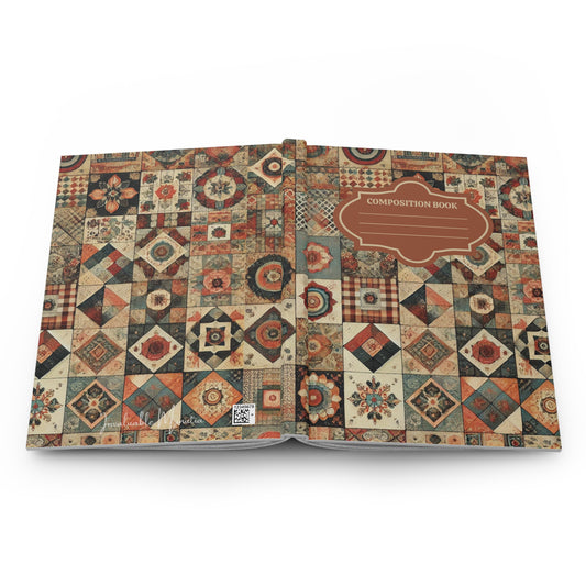 Vintage-Inspired Patterned Patchwork Quilt Composition Journal – Premium Matte Hardcover Journal