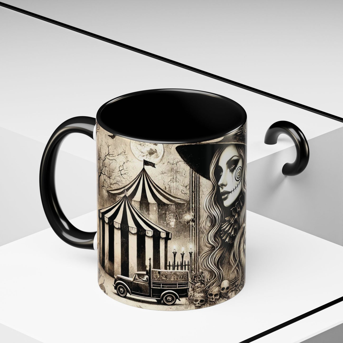 Creepy Circus Witch Mug | Vintage Halloween Accent Coffee Mug (11oz/15oz)