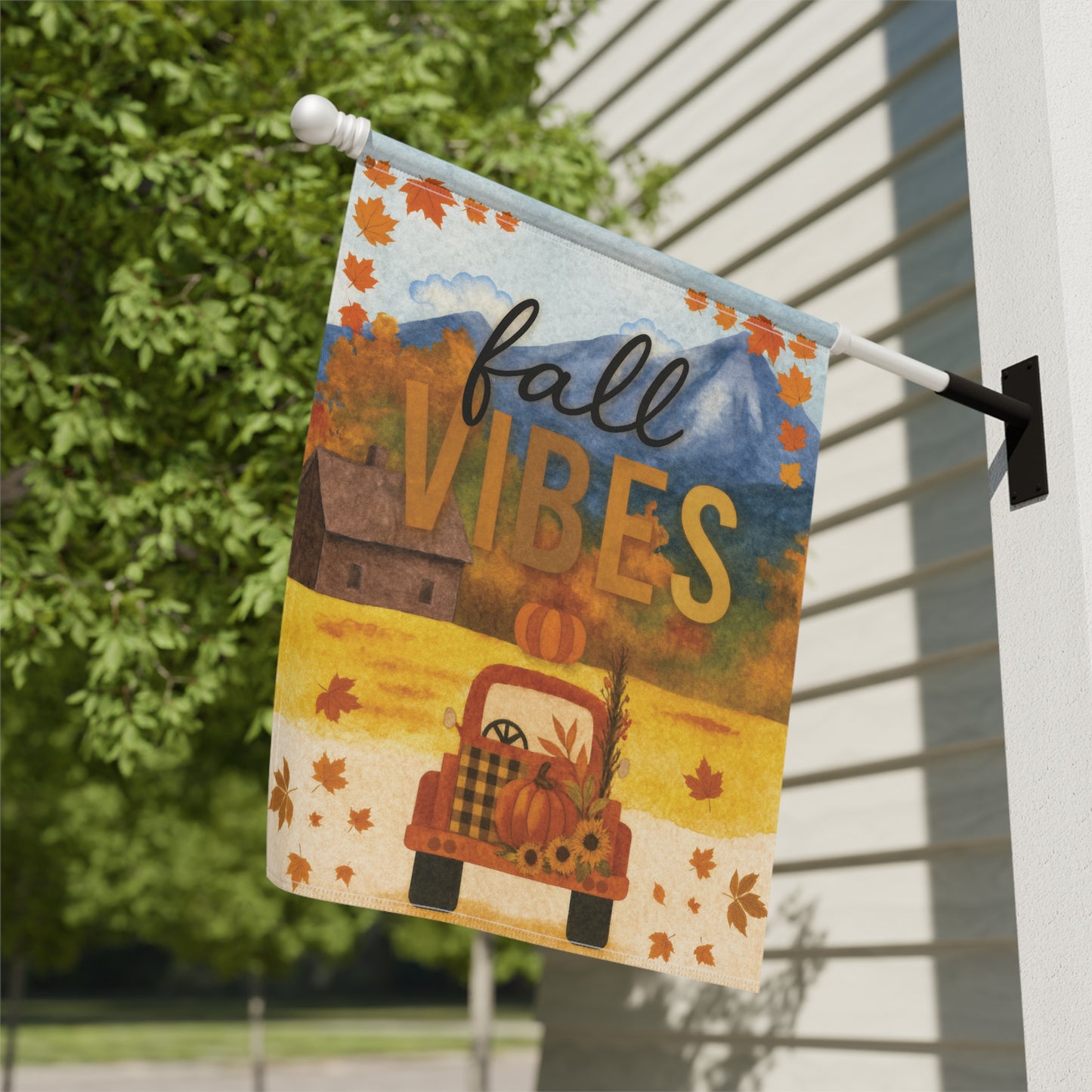Fall Vibes Flag – Pumpkin Truck Garden Banner & House Flag | Rustic Autumn Outdoor Décor