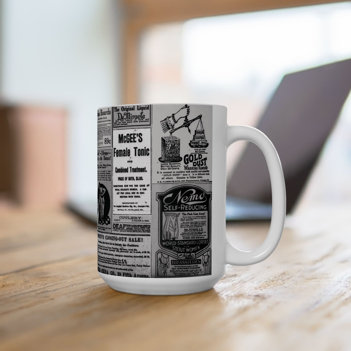 Occult Americana Coffee Tea Mug | 1800s Vintage Newspaper Ad Collage Ceramic Mug - 11oz and 15oz