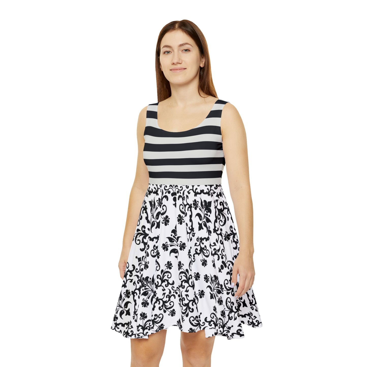 Bold Black & White Baroque Stripe Skater Dress – Retro Gothcore Summer Staple Skater Dress
