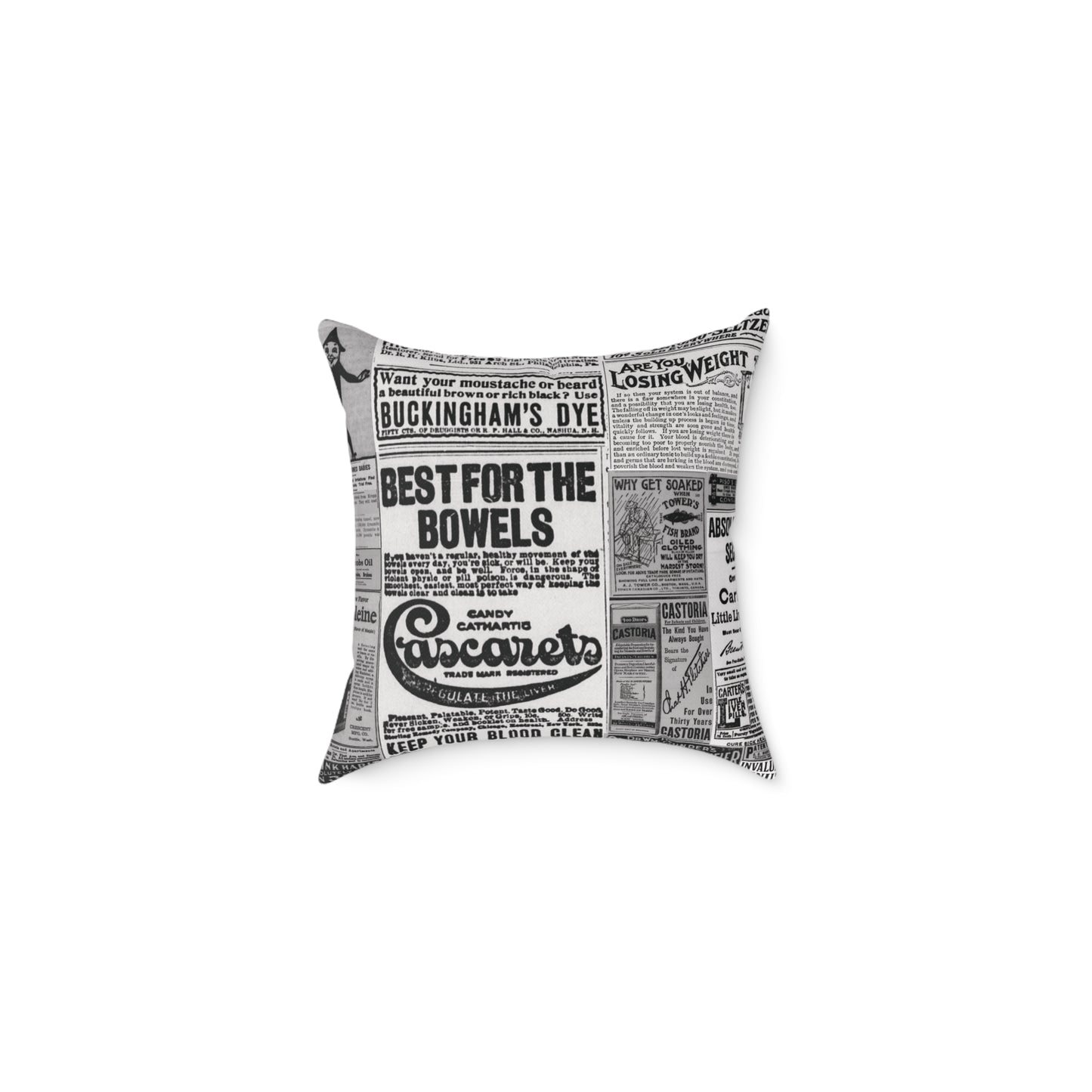 Occult Americana β 1800s Vintage Newspaper Ads Collage Art - Canvas Throw Pillow Version 2