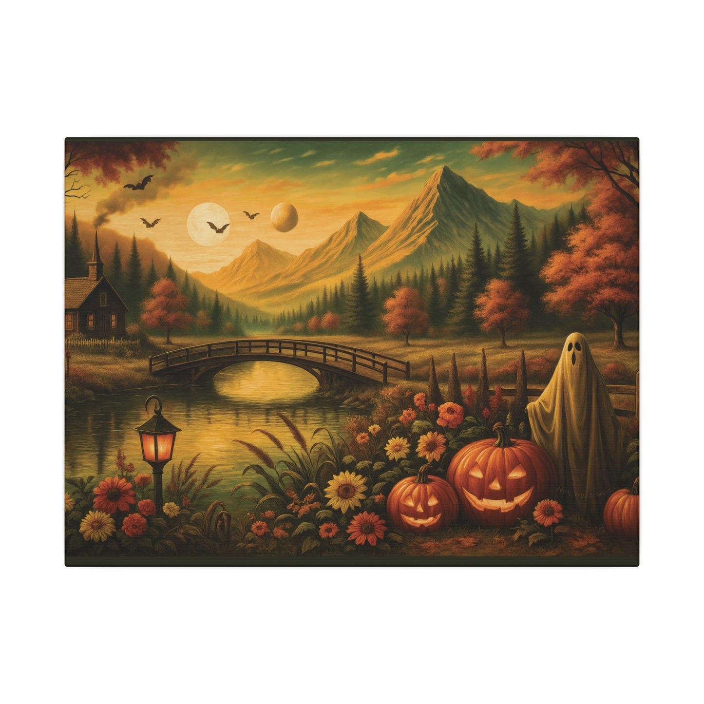 Ghost in the Garden – Autumn Halloween Landscape Canvas Print
