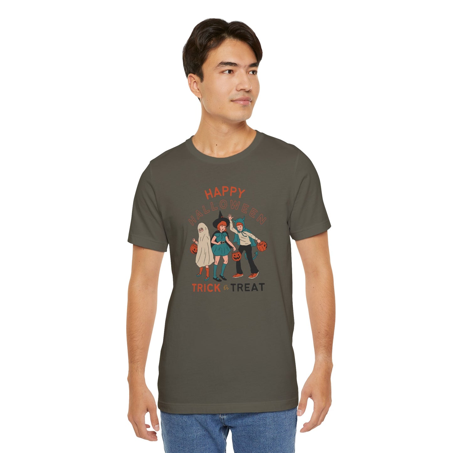 Happy Halloween Trick or Treat Vintage Vibe Tee โ Bella+Canvas 3001