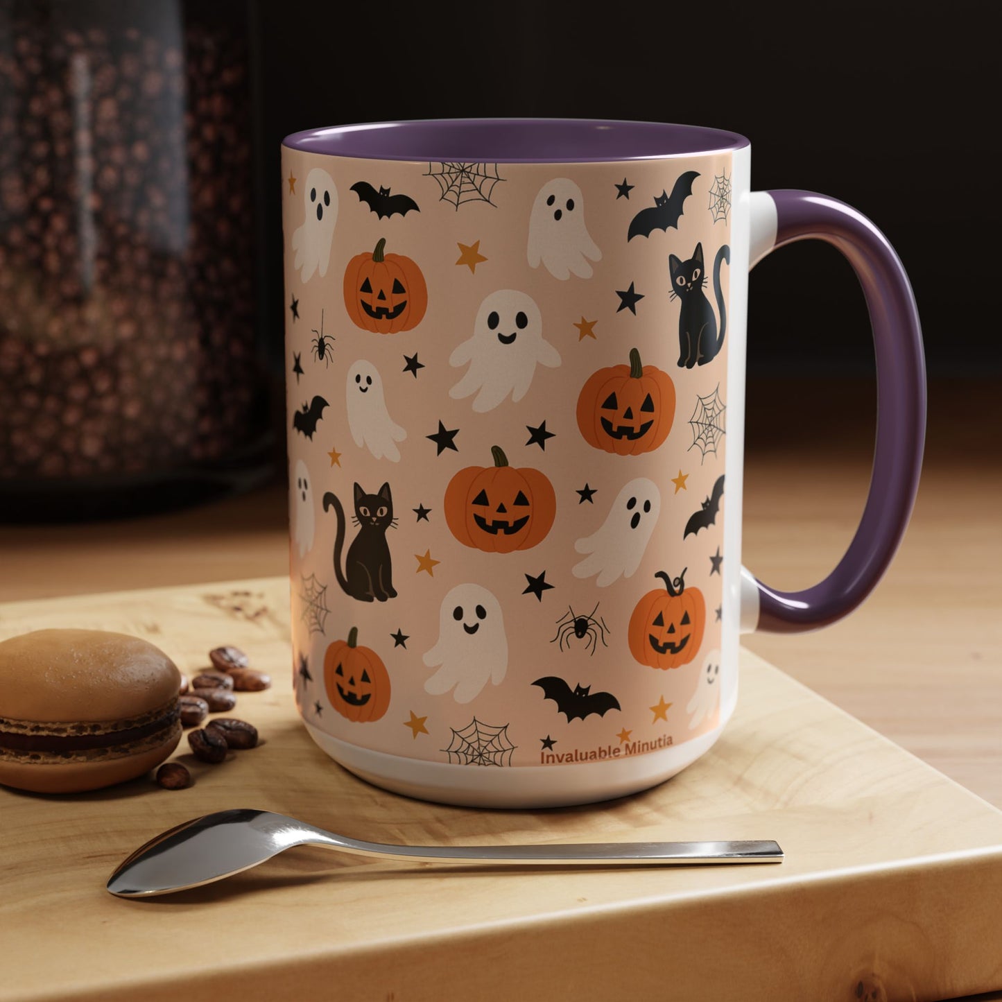 Halloween Color Accent Mug β Ghosts, Pumpkins & Black Cats, Fall Coffee Cup (11oz & 15oz) β Boutique Spooky Season Drinkware
