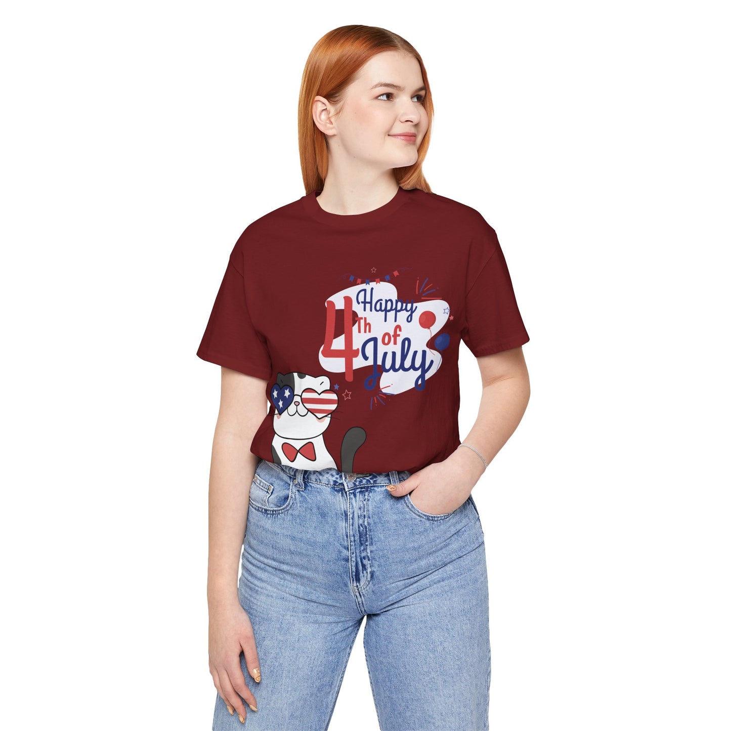 Patriotic Party Cat Tee – Happy 4th of July – Unisex Bella+Canvas Jersey Tee - 4th of July Tee