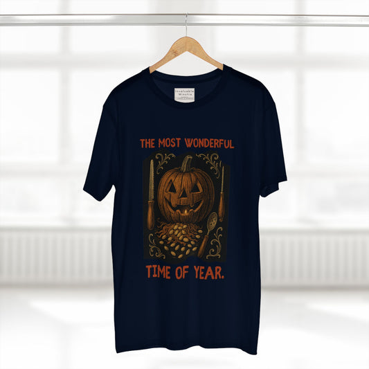 Halloween Jack-O’-Lantern Tee – “The Most Wonderful Time of Year” Vintage Pumpkin Carving Shirt | AS Colour 5001 Unisex