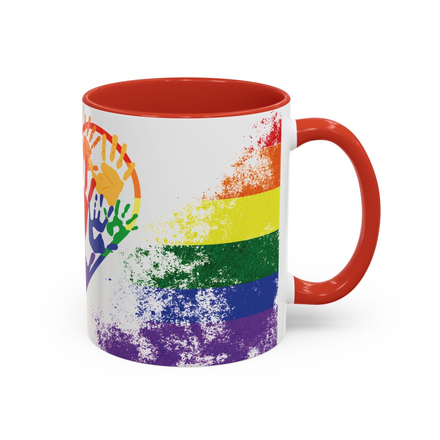 Handprint Heart Pride Mug | Rainbow Splash Ceramic Cup | 11oz & 15oz