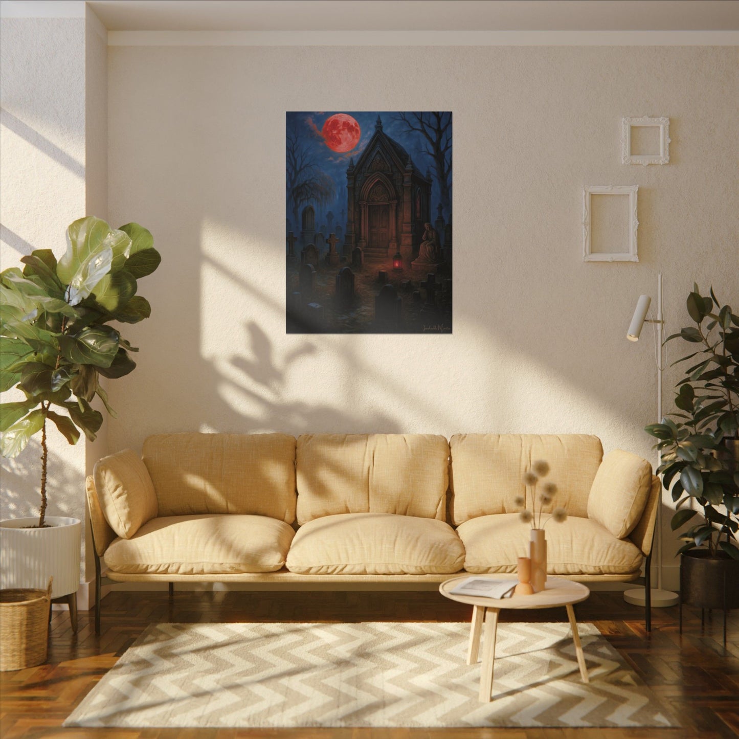 "Blood Moon Mausoleum" – Gothic Graveyard Fine Art Matte Canvas Print (Vertical)