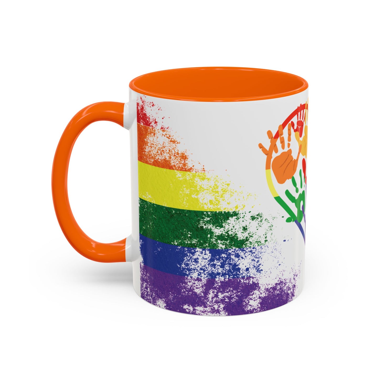 Handprint Heart Pride Mug | Rainbow Splash Ceramic Cup | 11oz & 15oz