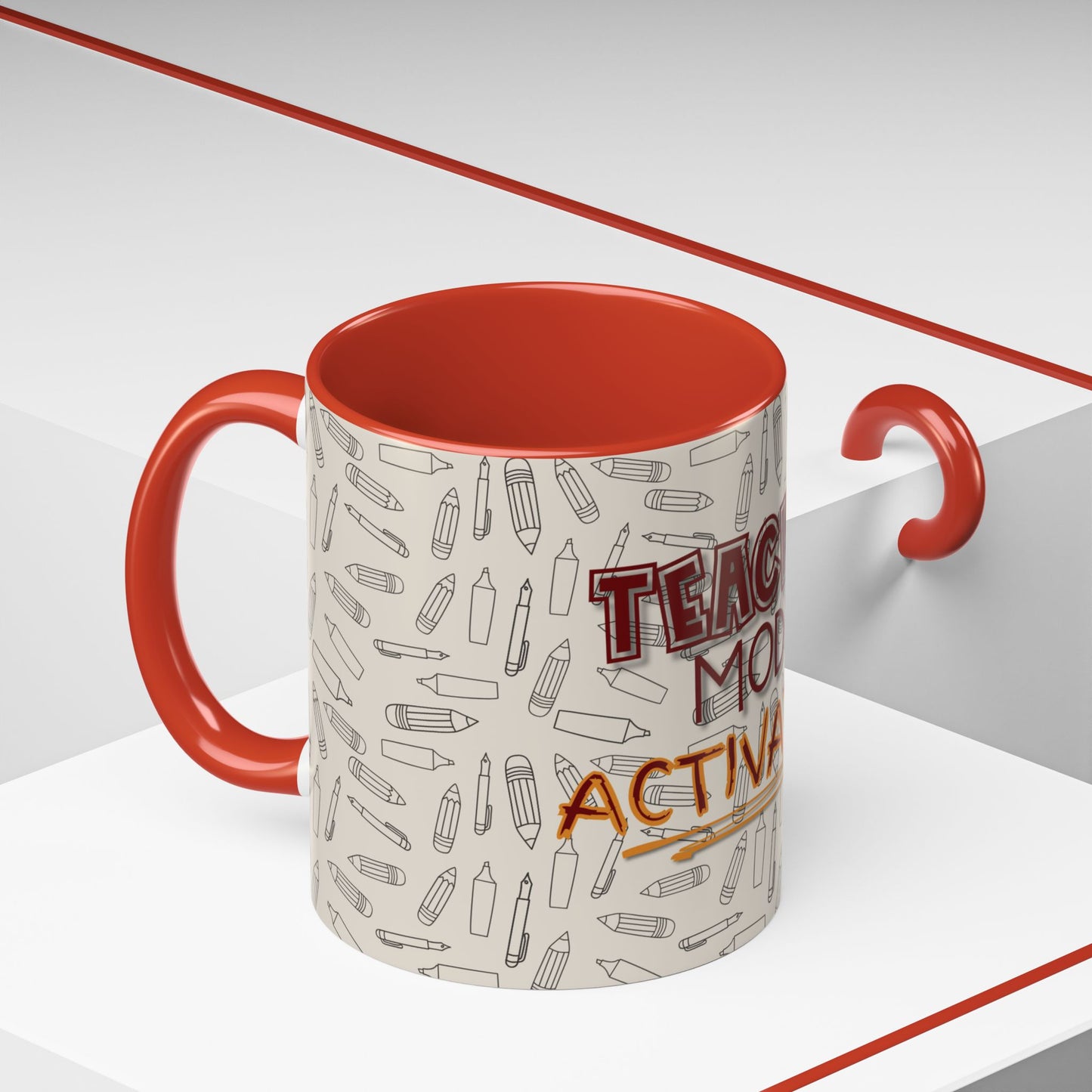 Funny Teacher Coffee Mug – Back to School Gift – “Teacher Mode Activated” – Color Accent 11oz 15oz – Classroom Decor – Durable Ceramic – Education Life