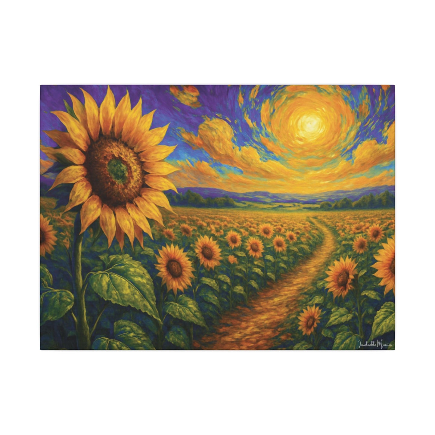 Sunflower Field Canvas Wall Art β Vibrant Golden Blooms, Van Gogh Inspired Sky, Horizontal Landscape Print