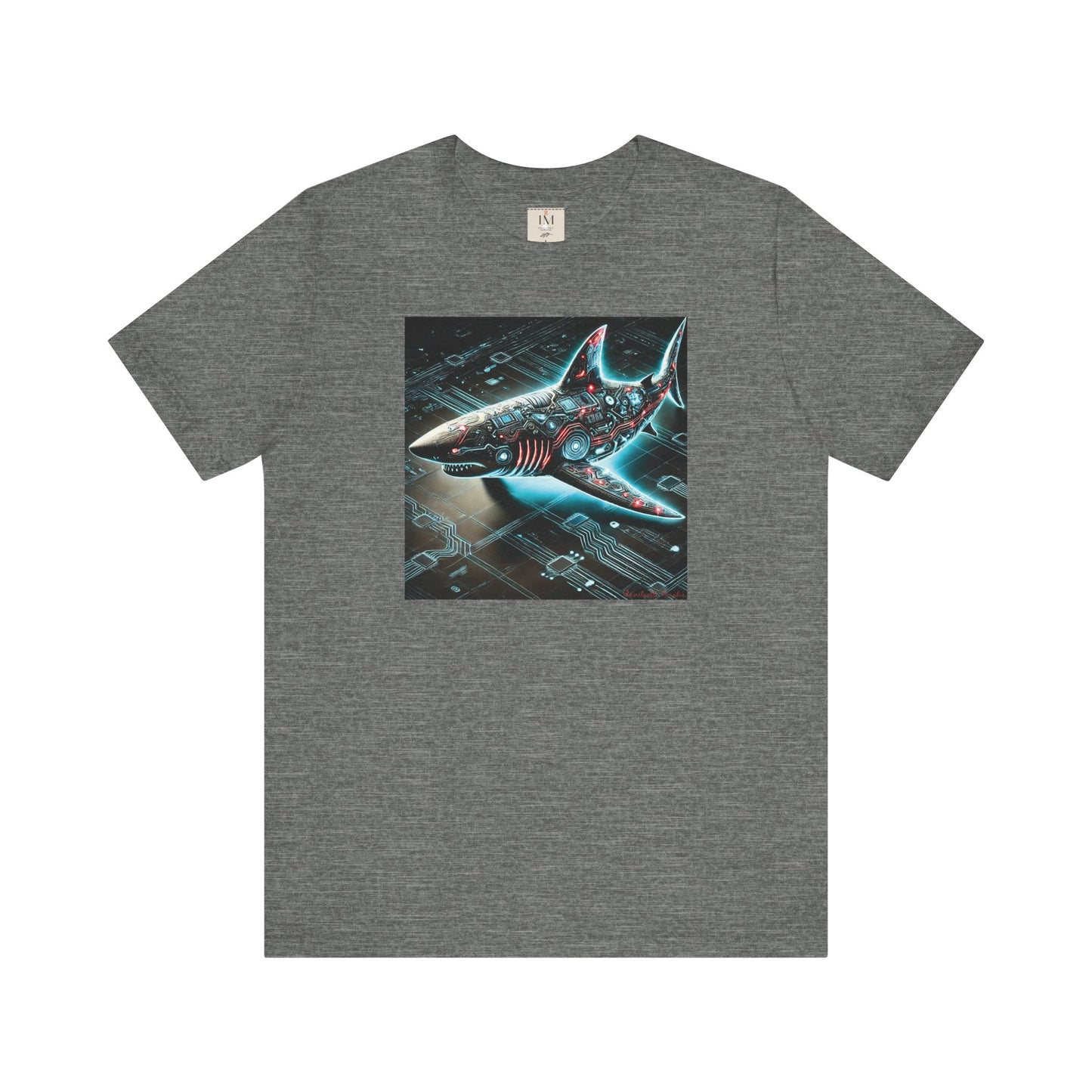 Cyber Shark Unisex Jersey Tee - Futuristic Ocean Design Tech T-Shirt