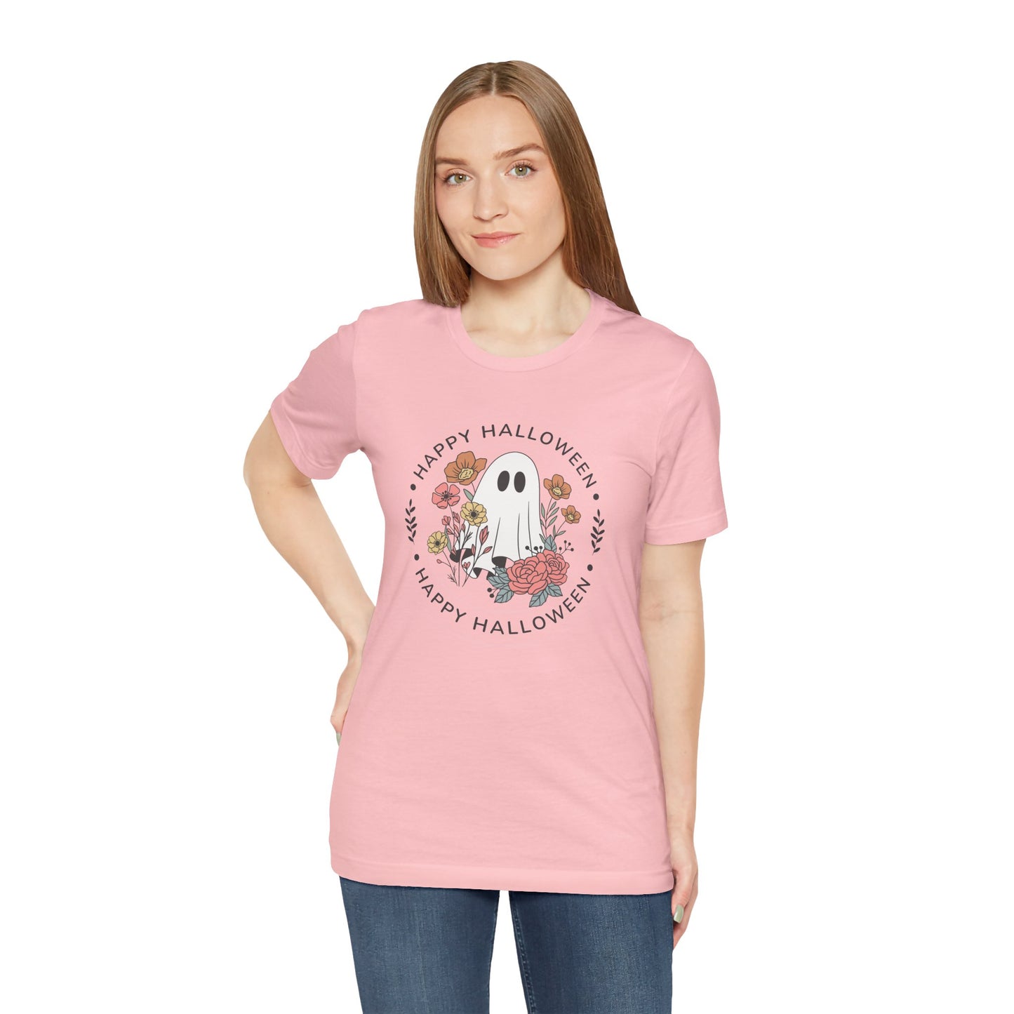 Happy Halloween Floral Ghost Tee – Bella+Canvas 3001
