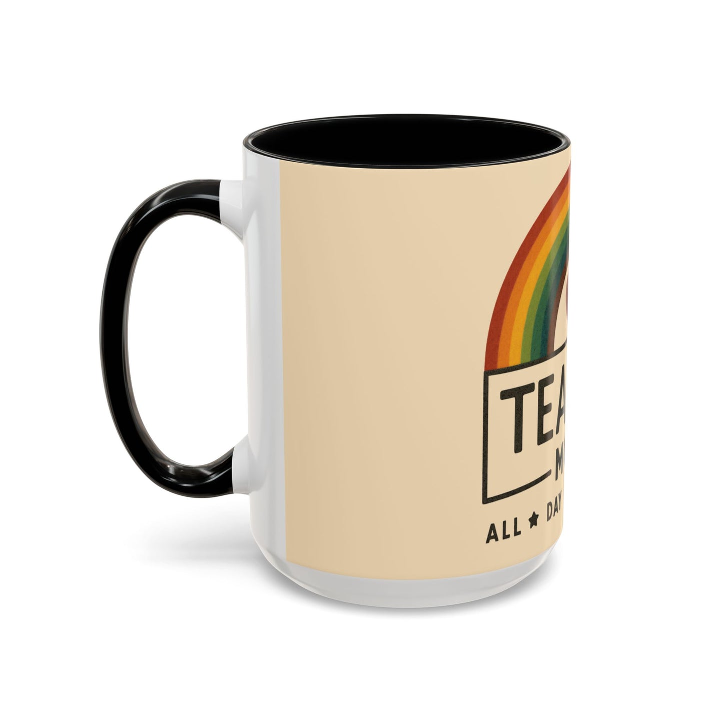 Teacher Mode – Color Accent Mug (11oz/15oz) • Rainbow Heart • Teacher Gift • Dishwasher & Microwave Safe